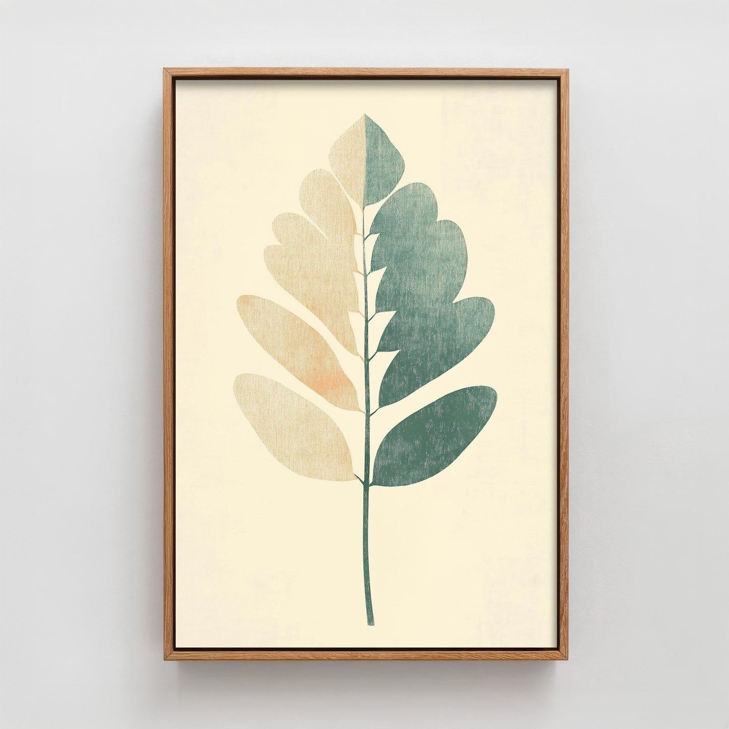 Leaf Love Art Print V2 | Bold Gold Teal Coral Leaf Botanical Poster | Japandi Nature Painting Neutral Decor 2/3