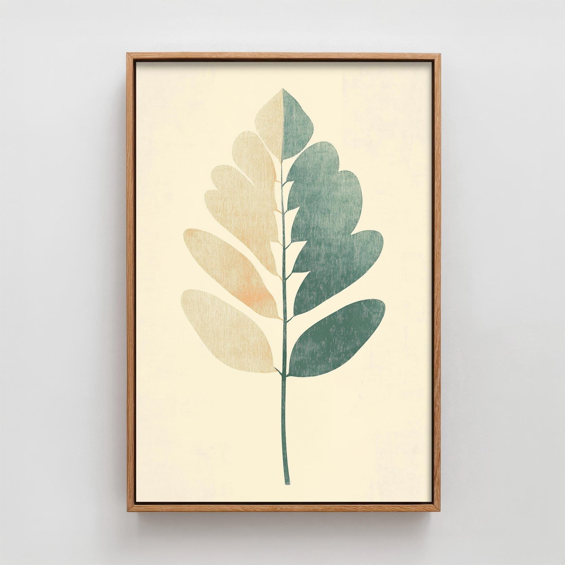 Leaf Love Art Print V2 | Bold Gold Teal Coral Leaf Botanical Poster | Japandi Nature Painting Neutral Decor 2/3