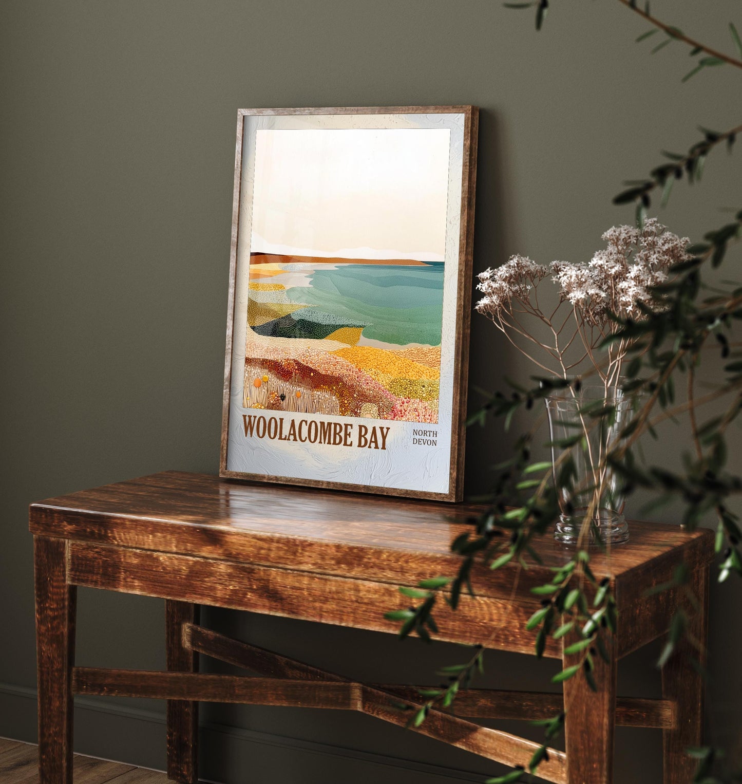 Woolacombe Bay North Devon Landmark Art Print Poster - Painting Photo Layers of Foil