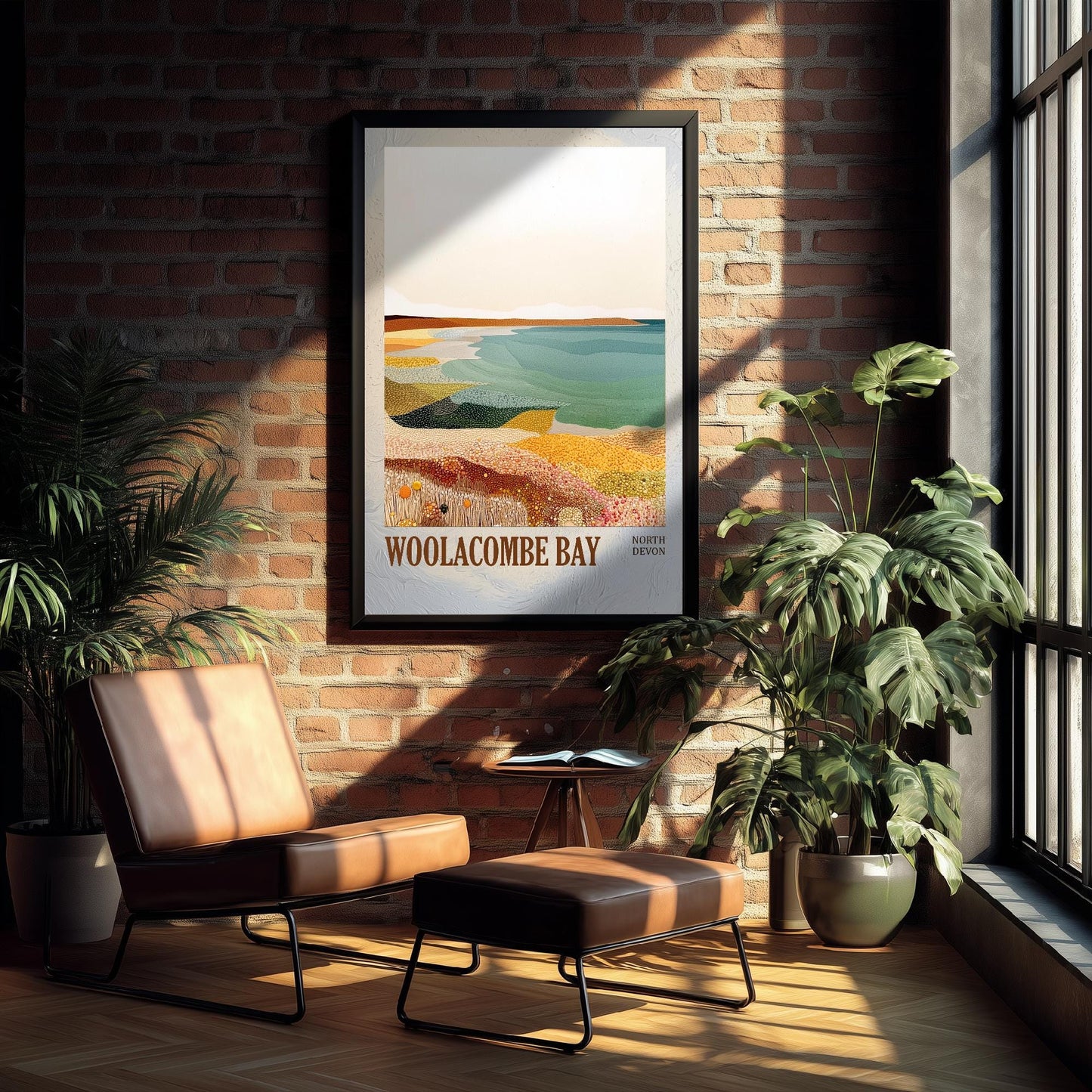 Woolacombe Bay North Devon Landmark Art Print Poster - Painting Photo Layers of Foil