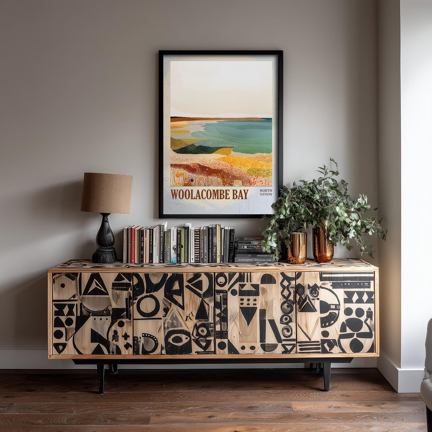 Woolacombe Bay North Devon Landmark Art Print Poster - Painting Photo Layers of Foil