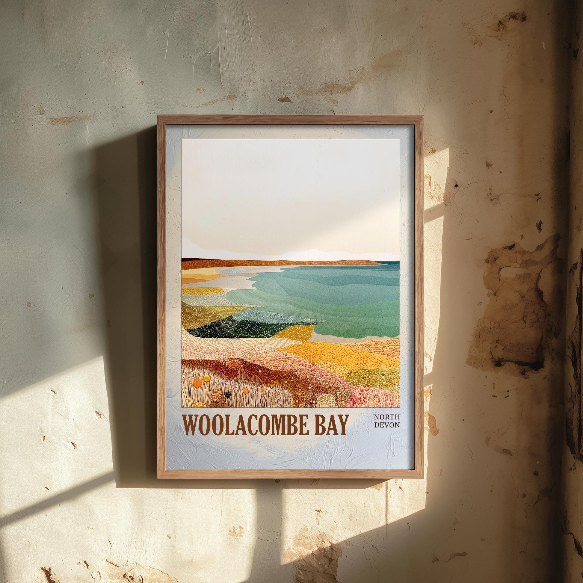 Woolacombe Bay North Devon Landmark Art Print Poster - Painting Photo Layers of Foil