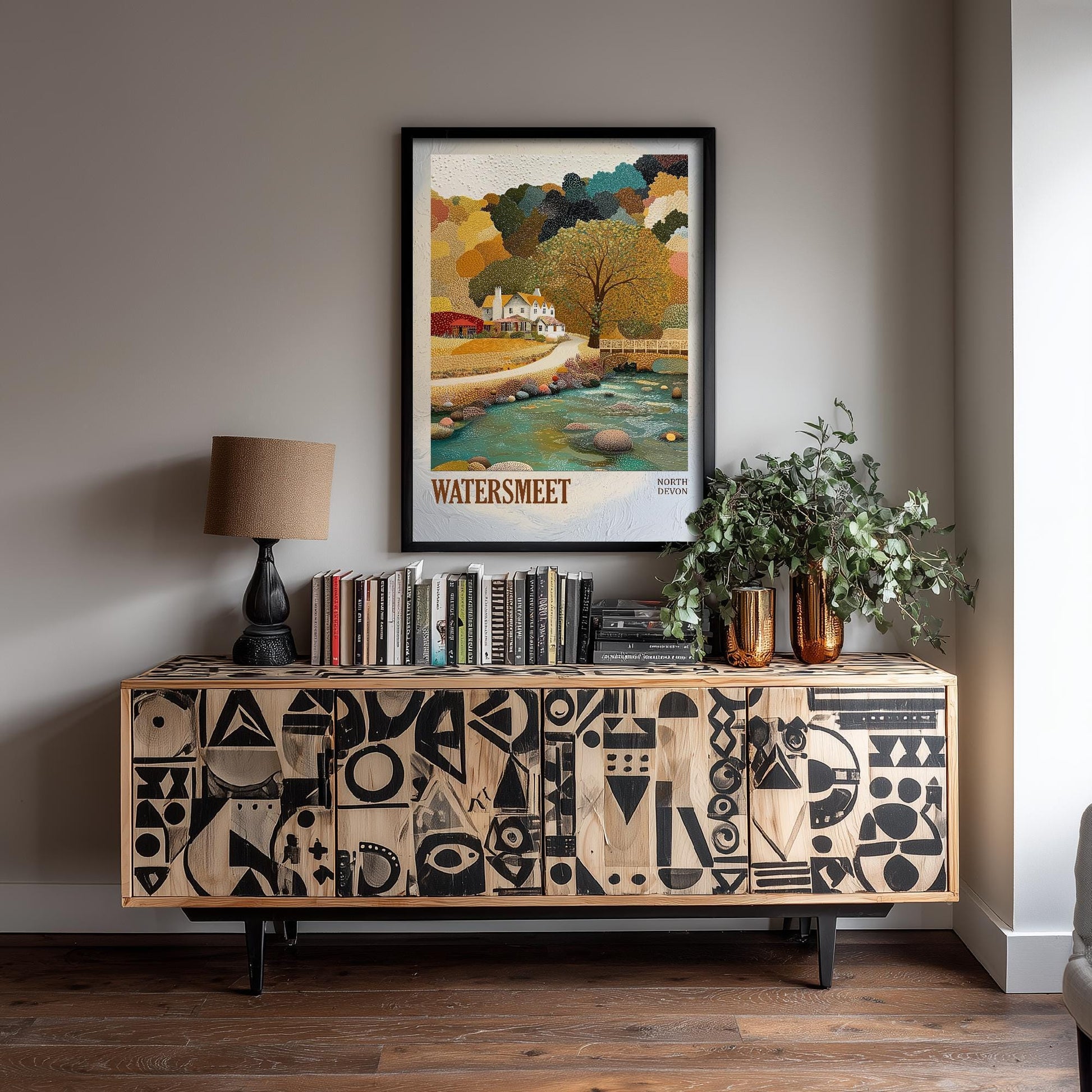 Watersmeet North Devon Landmark Art Print Poster - Painting Photo Layers of Foil