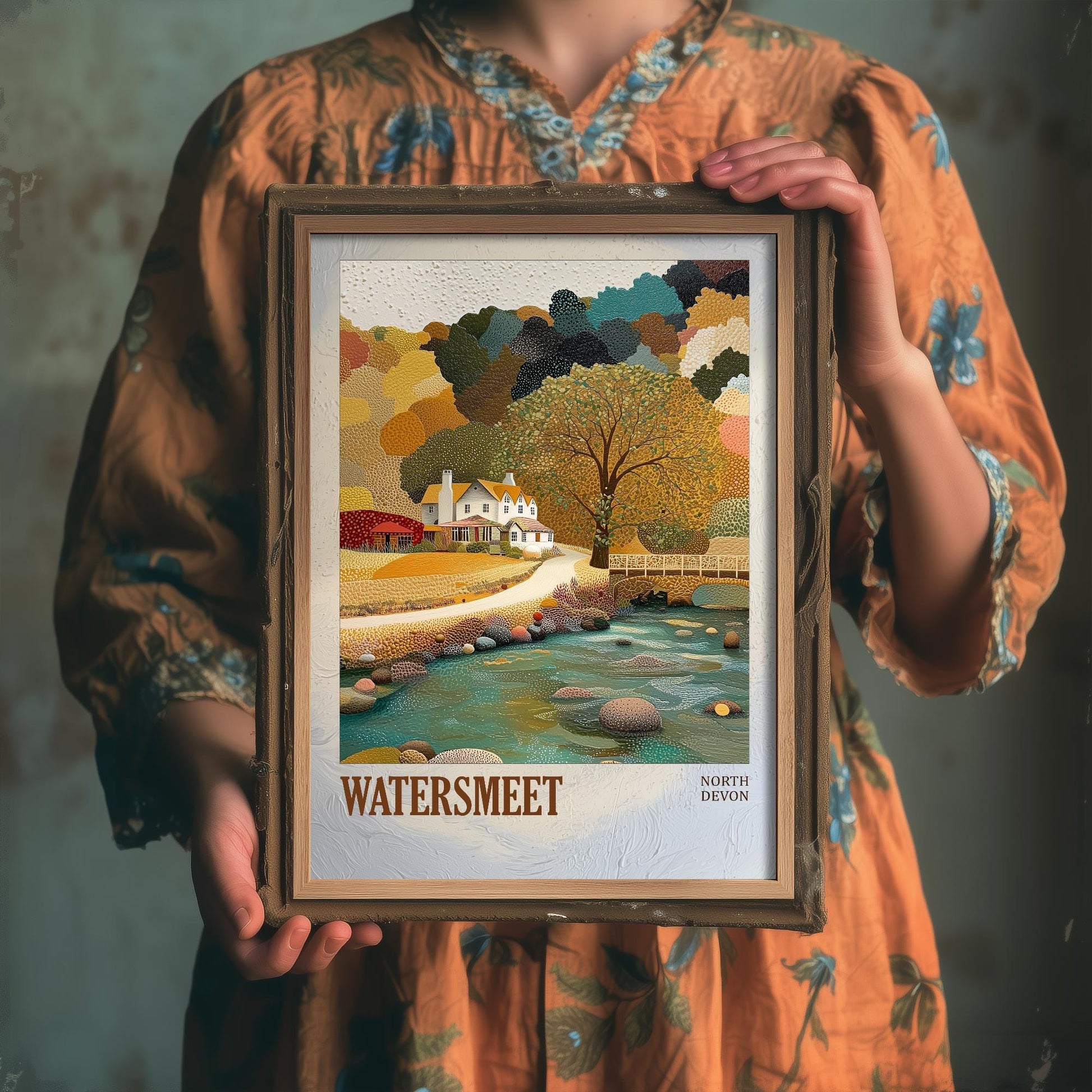 Watersmeet North Devon Landmark Art Print Poster - Painting Photo Layers of Foil