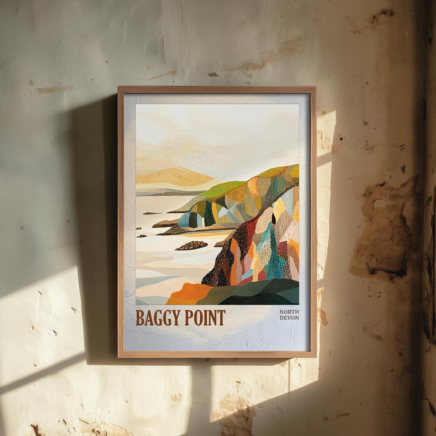 Baggy Point North Devon Landmark Art Print Poster - Painting Photo Layers of Foil