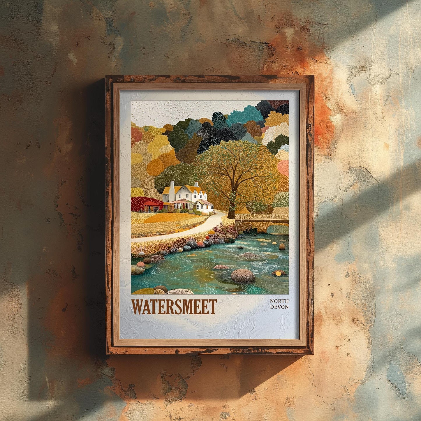 Watersmeet North Devon Landmark Art Print Poster - Painting Photo Layers of Foil