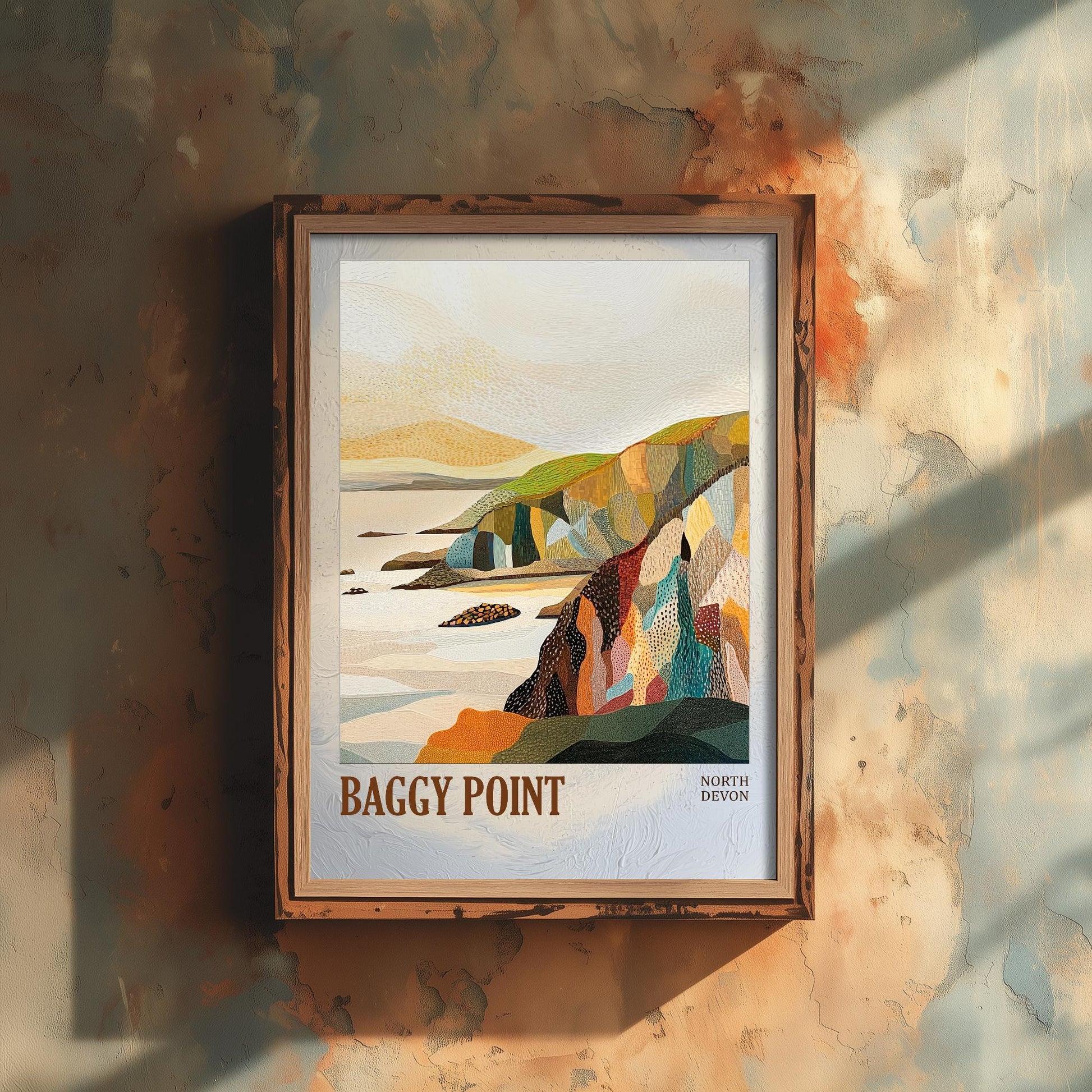 Baggy Point North Devon Landmark Art Print Poster - Painting Photo Layers of Foil