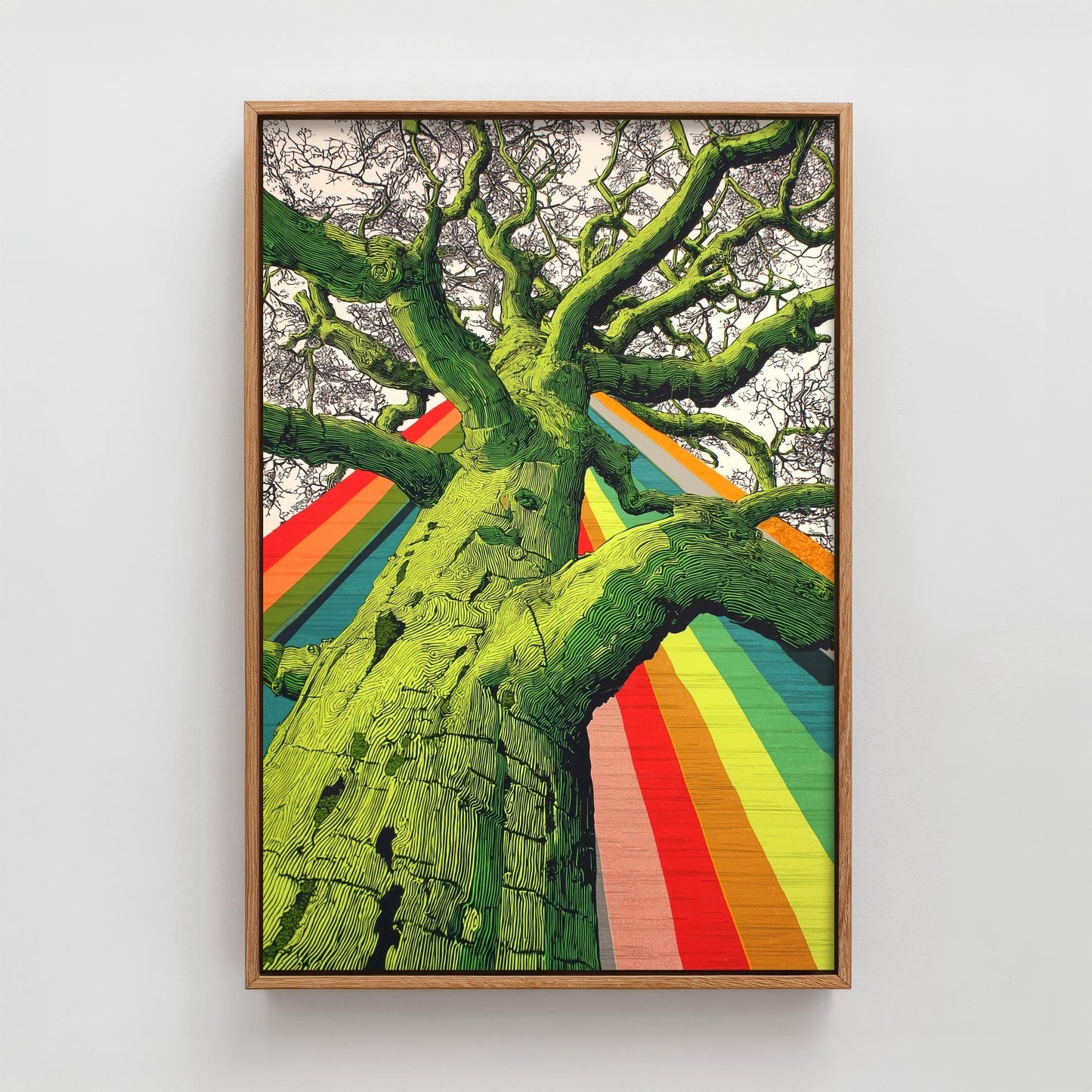 Organic Winding Tree Art Print V2 - Colourful Bright Vintage Poster - Forest Nature Abstract Rainbow Pink 1/3