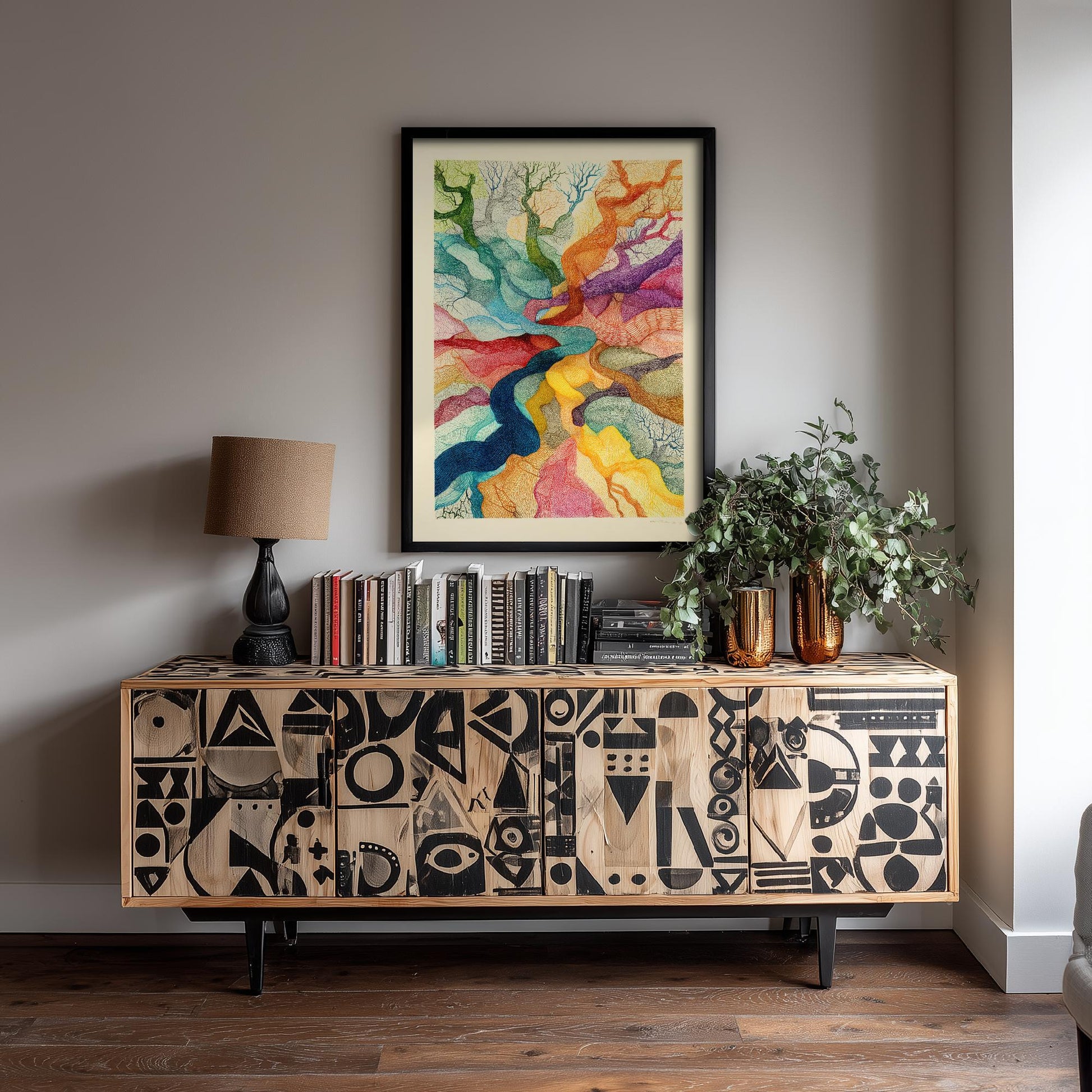 Organic Winding Tree Art Print V3 - Colourful Bright Vintage Poster - Forest Nature Abstract Rainbow Pink 3/3