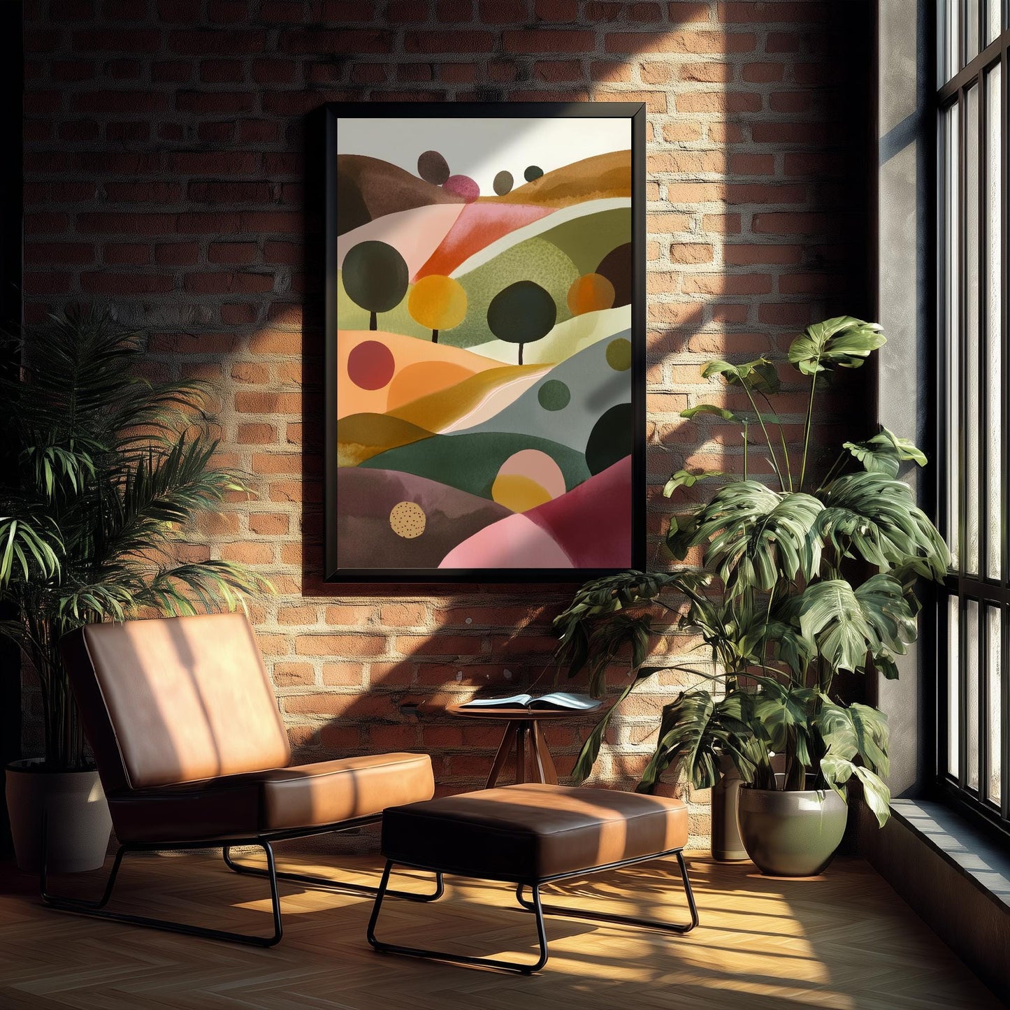 Landscape Illustration in Pink V2 - Abstract Print - The Cotswolds Hills Painting - Home Décor Wall Giclee 3/3