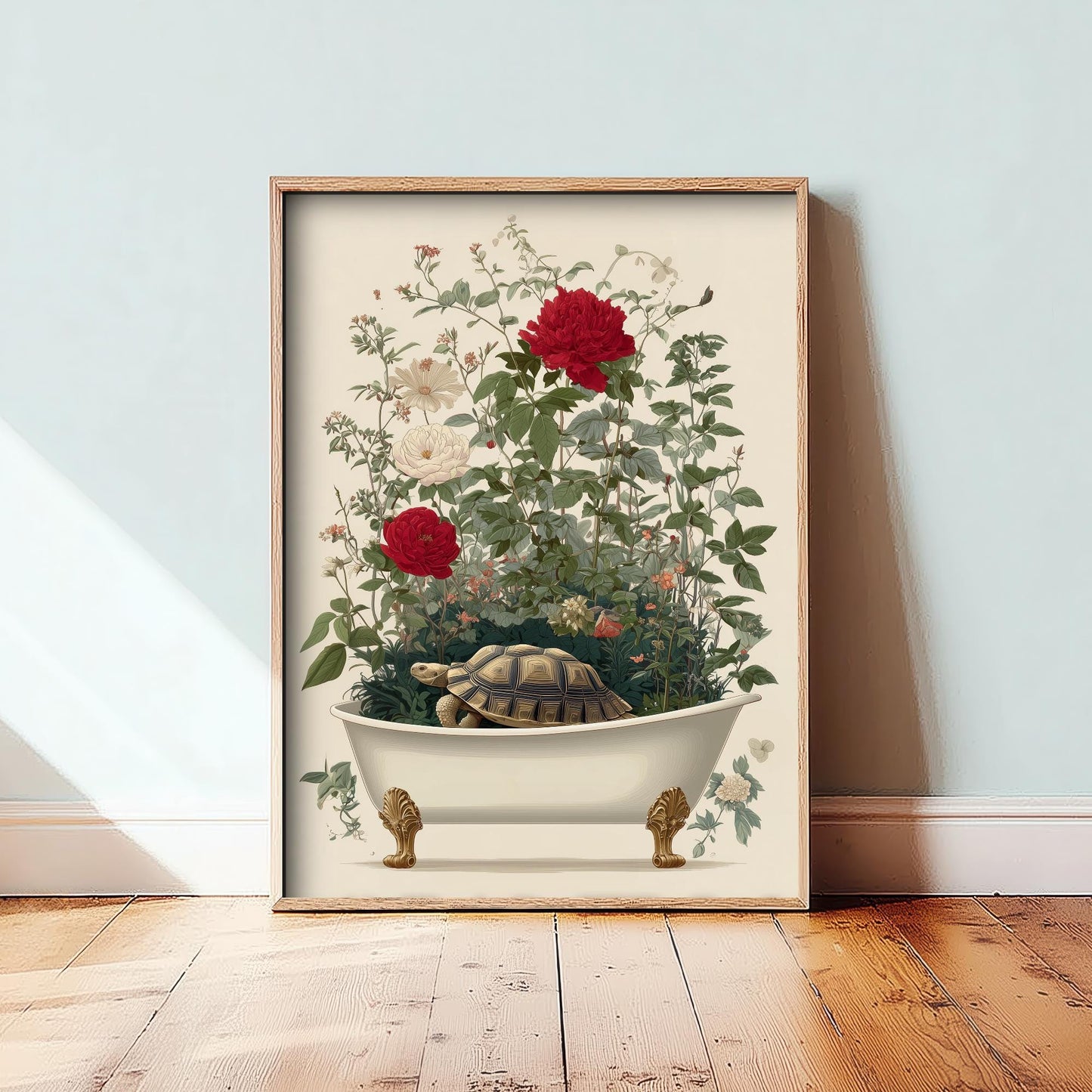 Tortoise in Ornate Bathtub Art Print - Water Animals Poster - Painting Illustration Gift