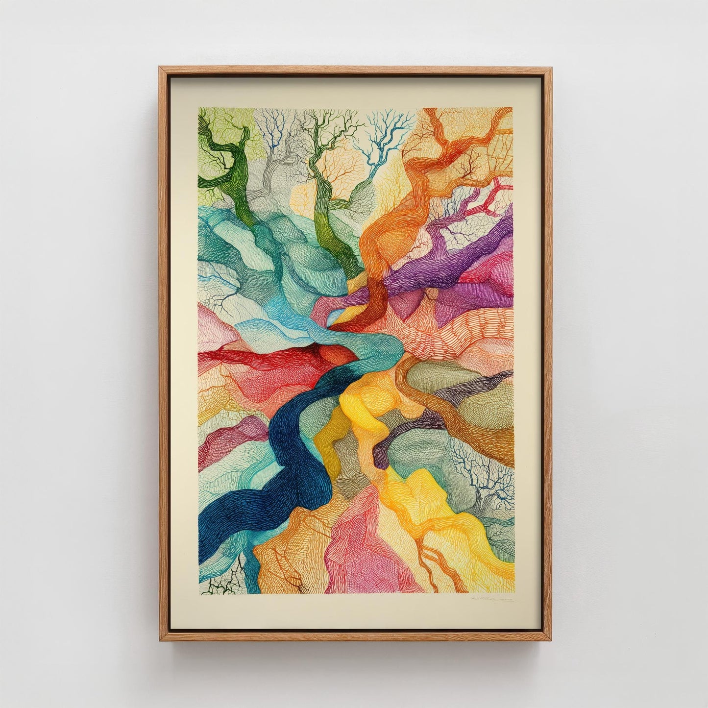 Organic Winding Tree Art Print V3 - Colourful Bright Vintage Poster - Forest Nature Abstract Rainbow Pink 3/3