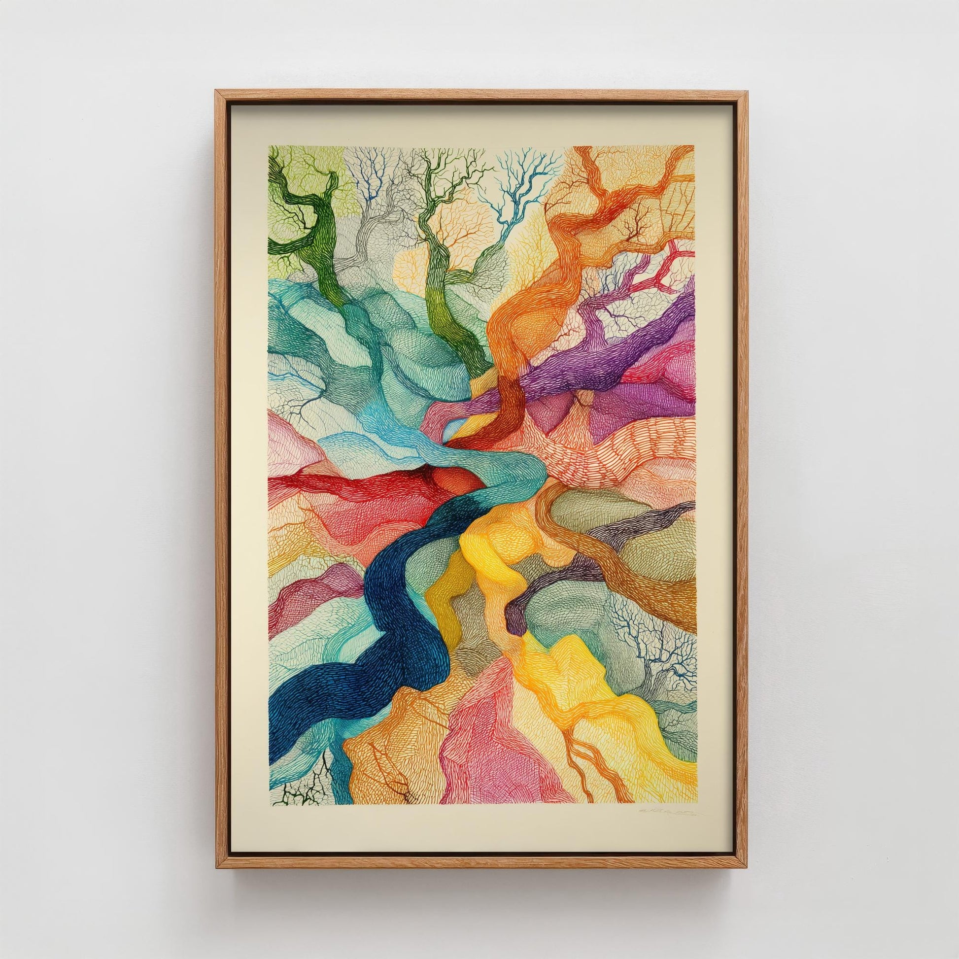 Organic Winding Tree Art Print V3 - Colourful Bright Vintage Poster - Forest Nature Abstract Rainbow Pink 3/3