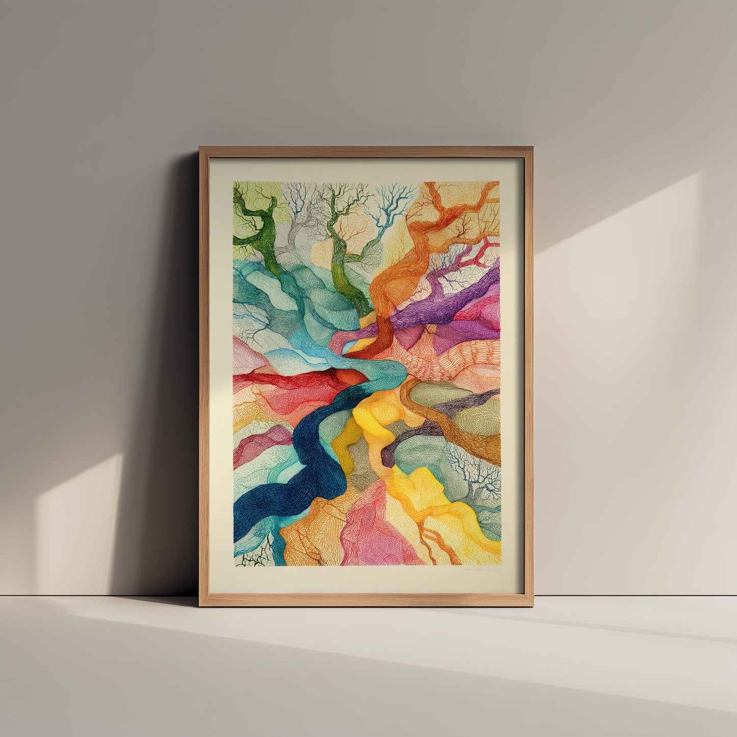 Organic Winding Tree Art Print V3 - Colourful Bright Vintage Poster - Forest Nature Abstract Rainbow Pink 3/3