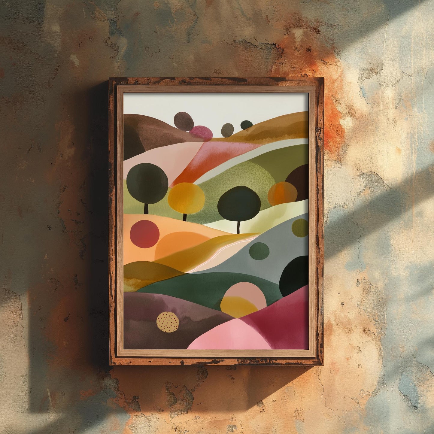 Landscape Illustration in Pink V2 - Abstract Print - The Cotswolds Hills Painting - Home Décor Wall Giclee 3/3