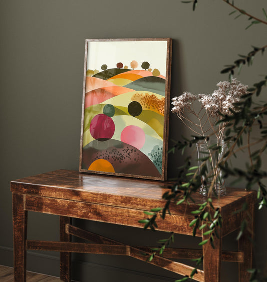 Landscape Illustration in Pink V4 - Abstract Print - Shropshire Hills Painting - Home Décor Wall Giclee 2/3