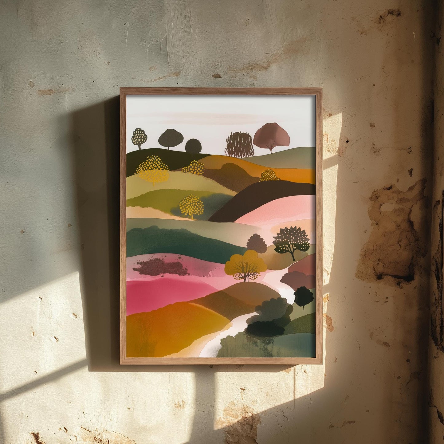 Landscape Illustration in Pink V4 - Abstract Print - Shropshire Hills Painting - Home Décor Wall Giclee 3/3