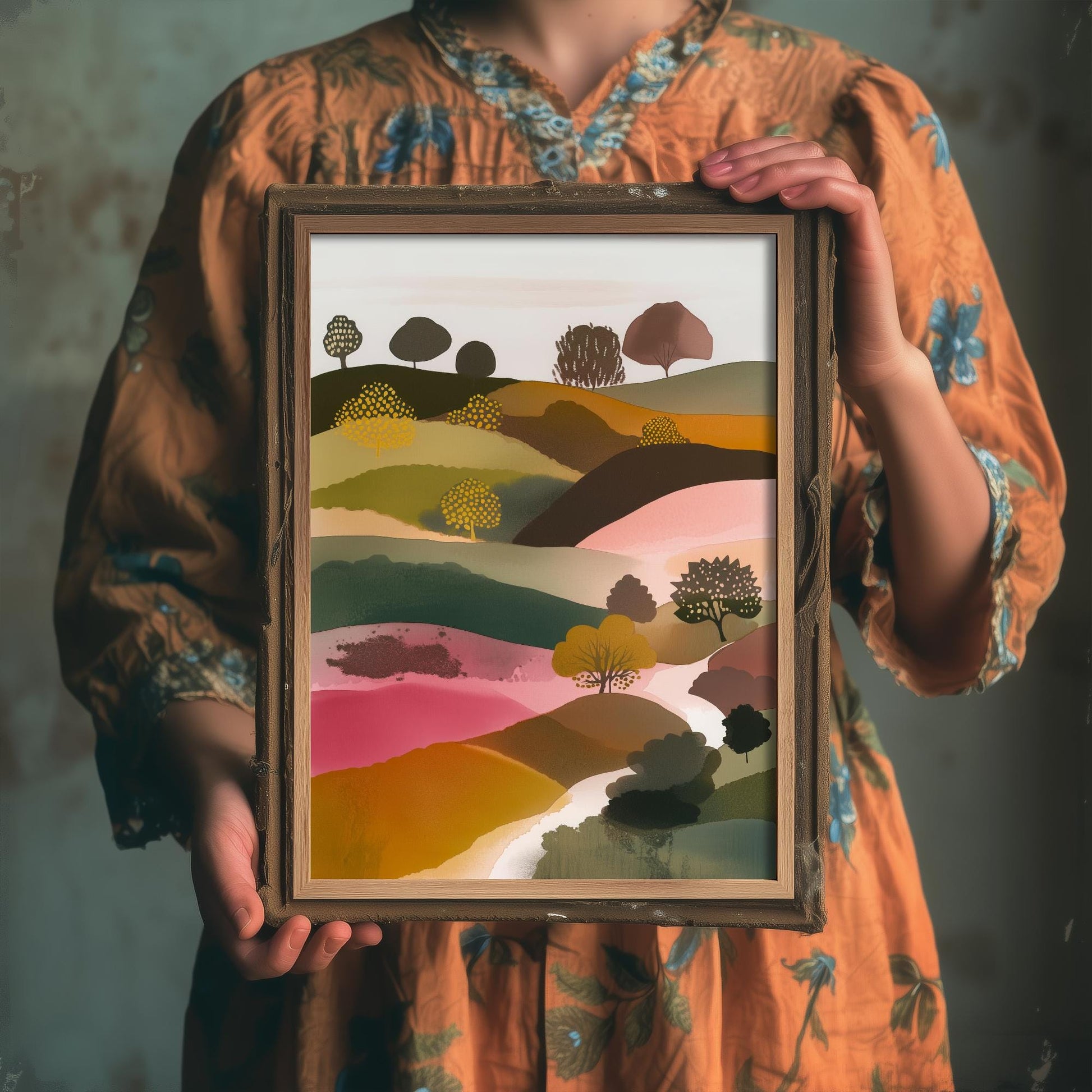 Landscape Illustration in Pink V4 - Abstract Print - Shropshire Hills Painting - Home Décor Wall Giclee 3/3