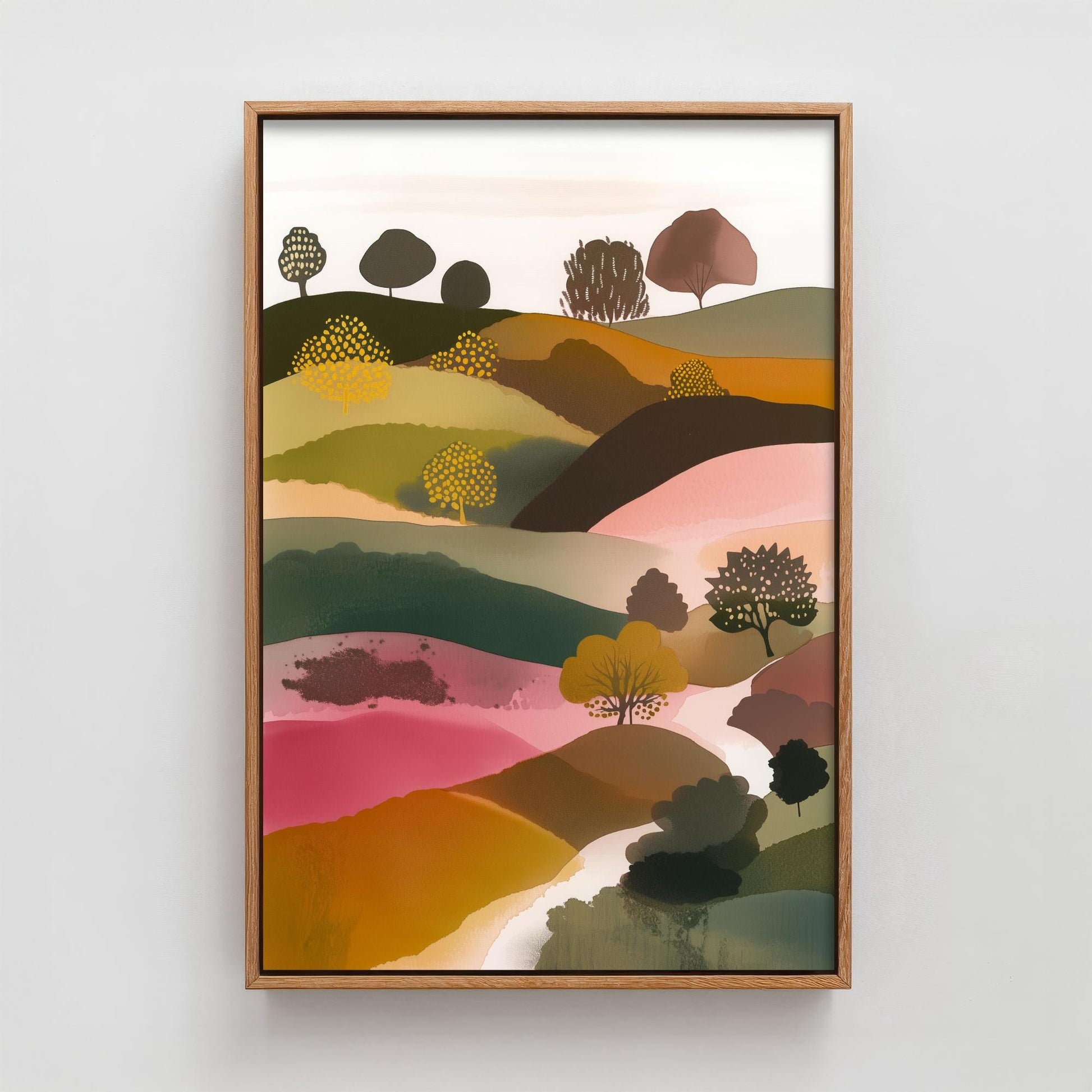 Landscape Illustration in Pink V4 - Abstract Print - Shropshire Hills Painting - Home Décor Wall Giclee 3/3