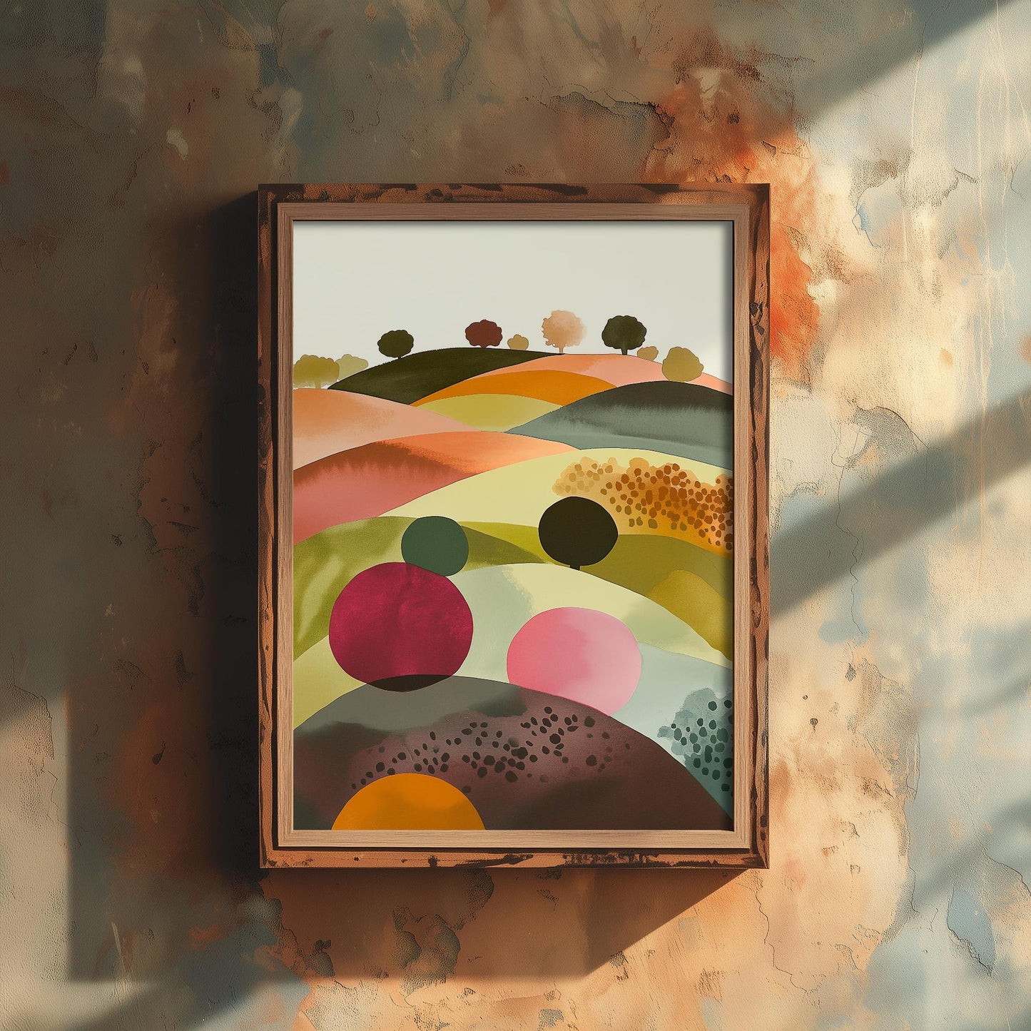 Landscape Illustration in Pink V4 - Abstract Print - Shropshire Hills Painting - Home Décor Wall Giclee 2/3