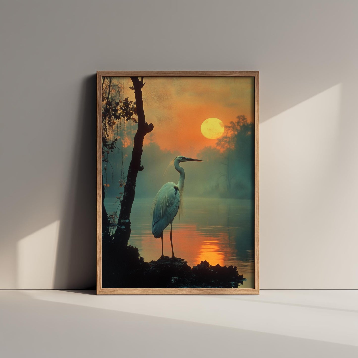 White Pelican at Sunset Art Print - Realistic African Safari Wildlife Painting - Photo Poster Gift