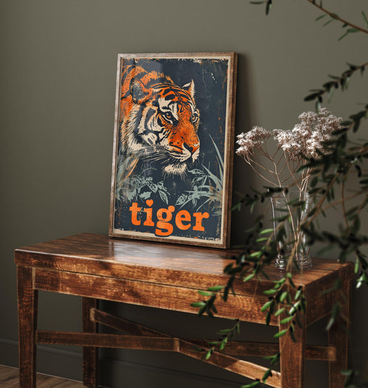 Tiger Safari Big Cat Poster - Art Print, Illustration, Painting, Nature Wildlife, Décor Wall Giclee