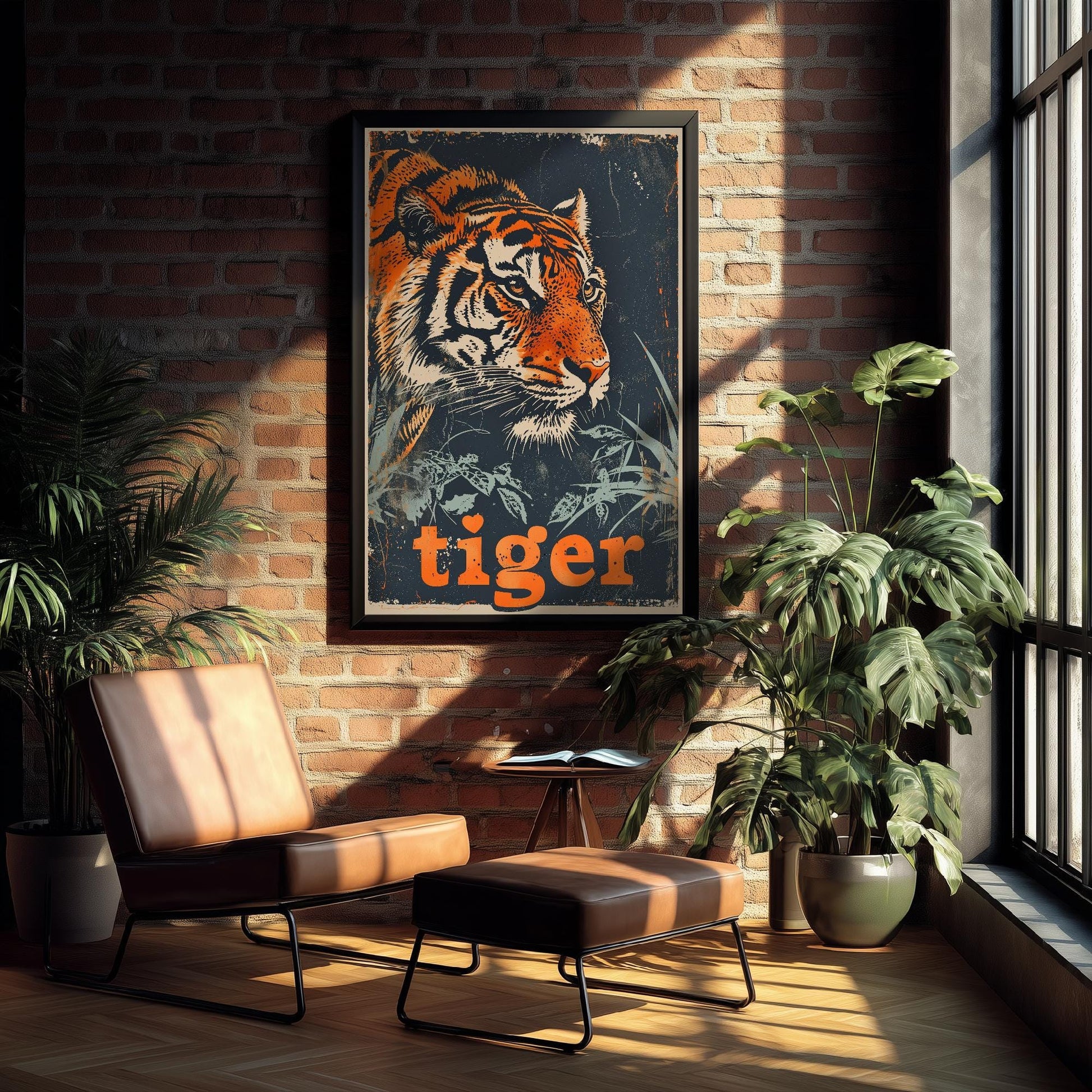Tiger Safari Big Cat Poster - Art Print, Illustration, Painting, Nature Wildlife, Décor Wall Giclee