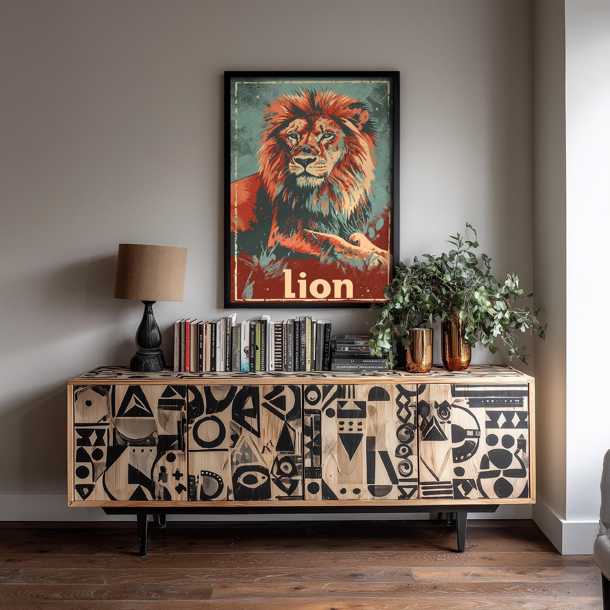 Lion Safari Big Cat Poster - Art Print, Illustration, Painting, Nature Wildlife, Leopard, Décor Wall Giclee