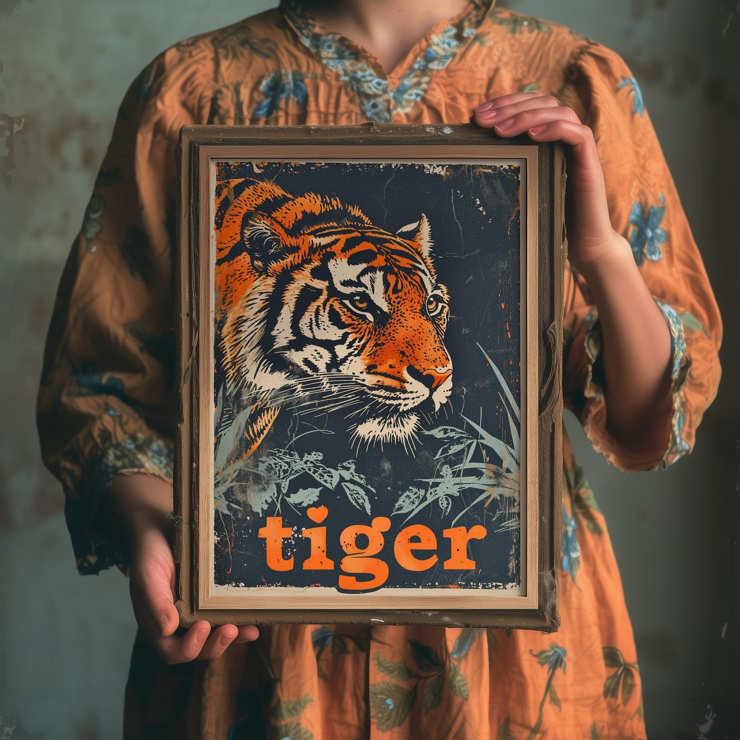 Tiger Safari Big Cat Poster - Art Print, Illustration, Painting, Nature Wildlife, Décor Wall Giclee