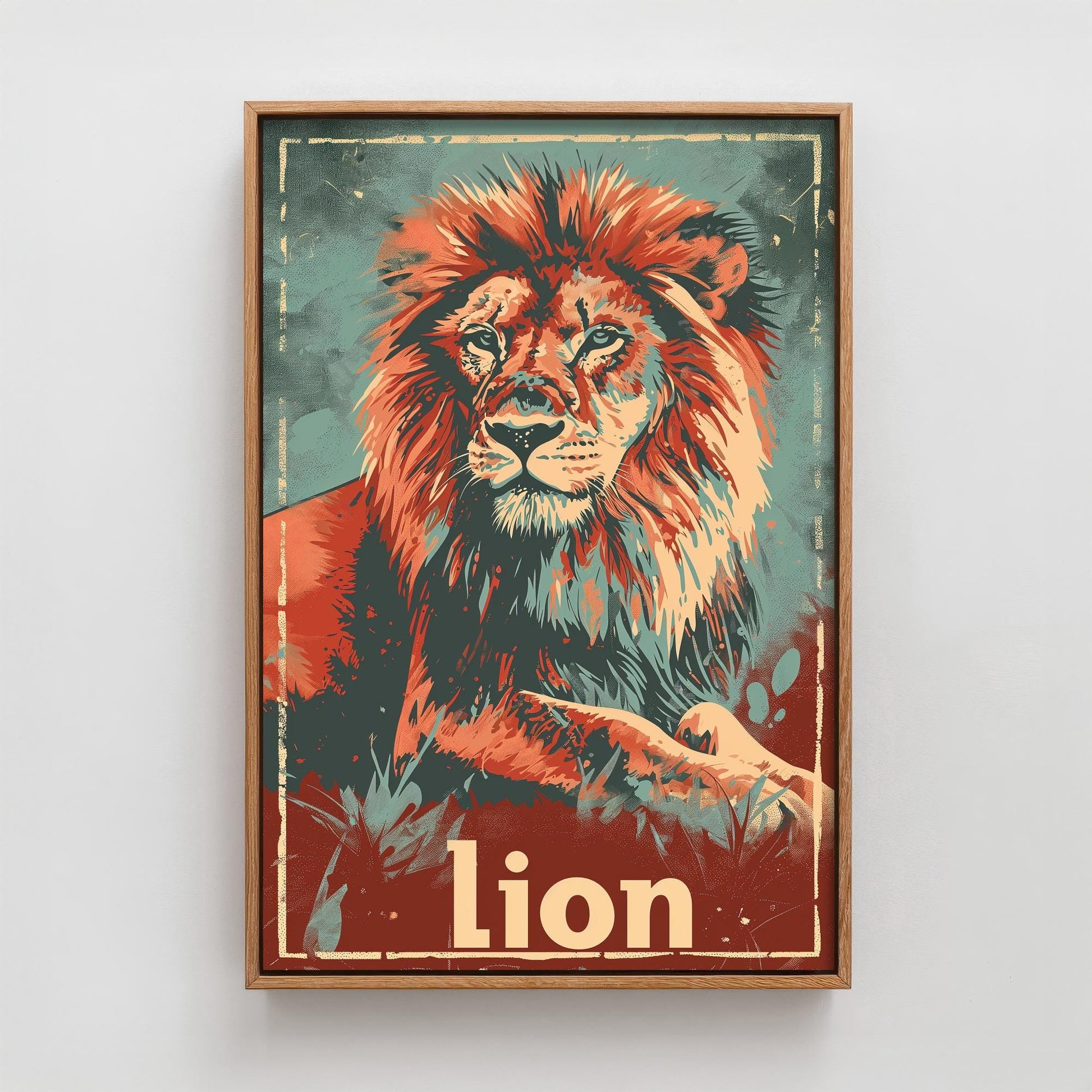 Lion Safari Big Cat Poster - Art Print, Illustration, Painting, Nature Wildlife, Leopard, Décor Wall Giclee