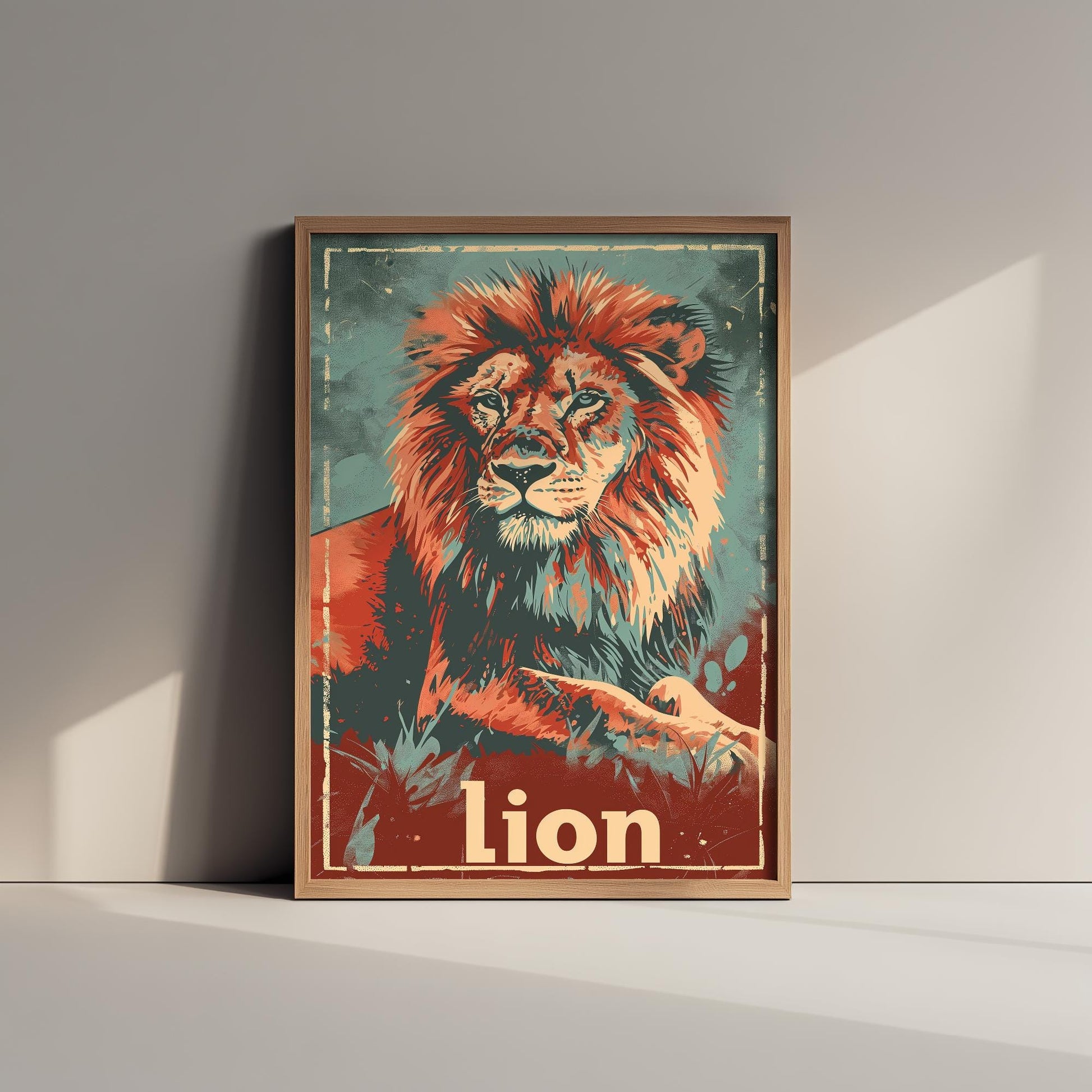 Lion Safari Big Cat Poster - Art Print, Illustration, Painting, Nature Wildlife, Leopard, Décor Wall Giclee