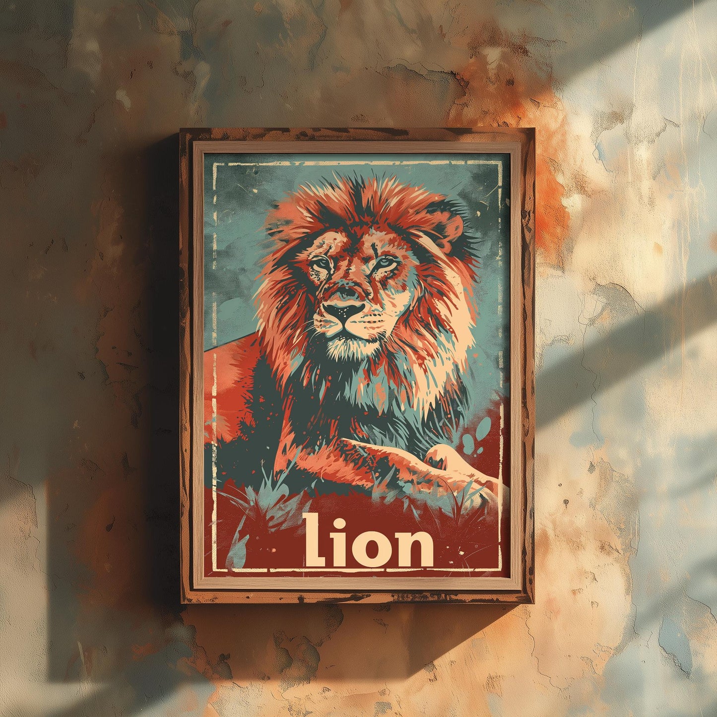 Lion Safari Big Cat Poster - Art Print, Illustration, Painting, Nature Wildlife, Leopard, Décor Wall Giclee
