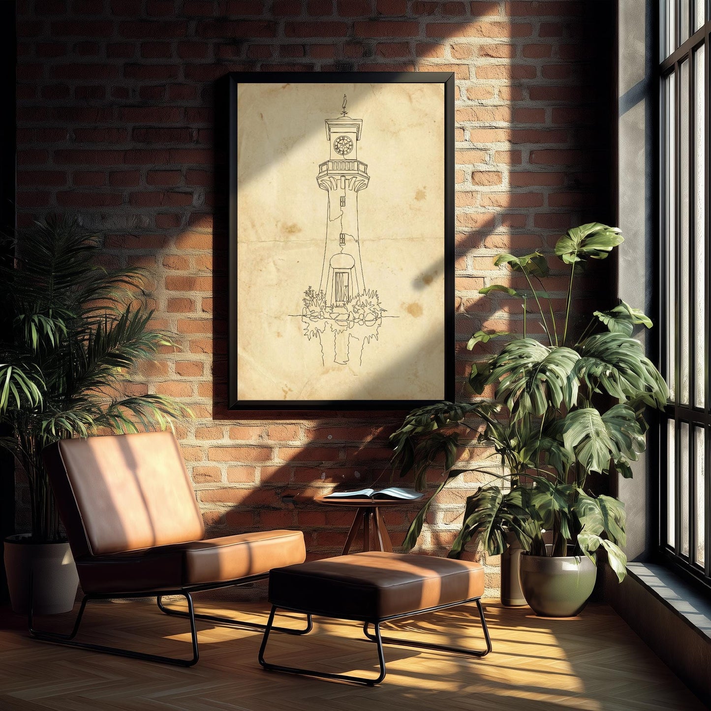 Roath Lighthouse Single Line Drawing - Cardiff Art Print - Scott Memorial Lighthouse Poster Grunge Gift Painting Wales