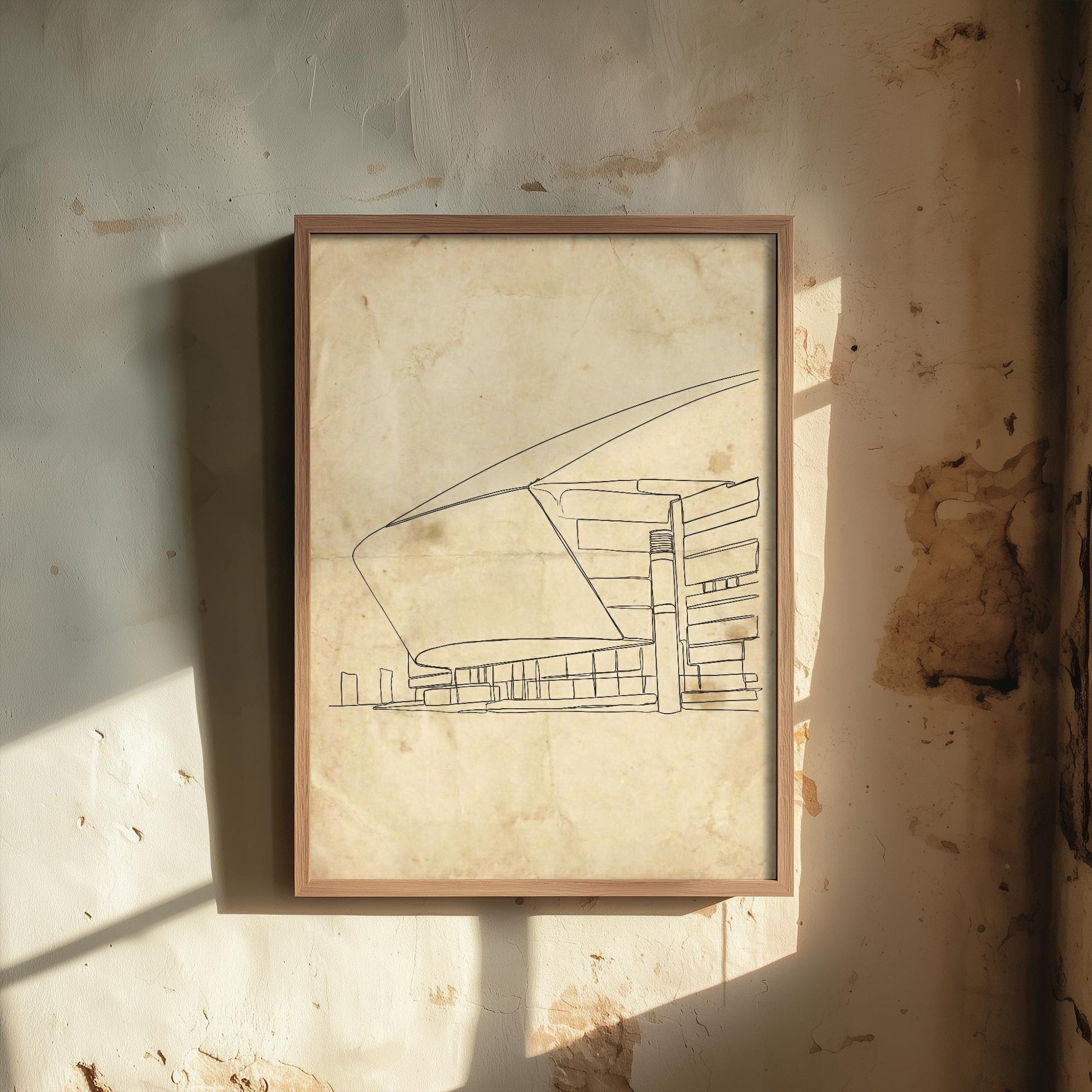 Wales Millenium Centre Single Line Drawing - Cardiff Art Print - Cardiff Bay Theatre Poster Grunge Gift Painting Wales