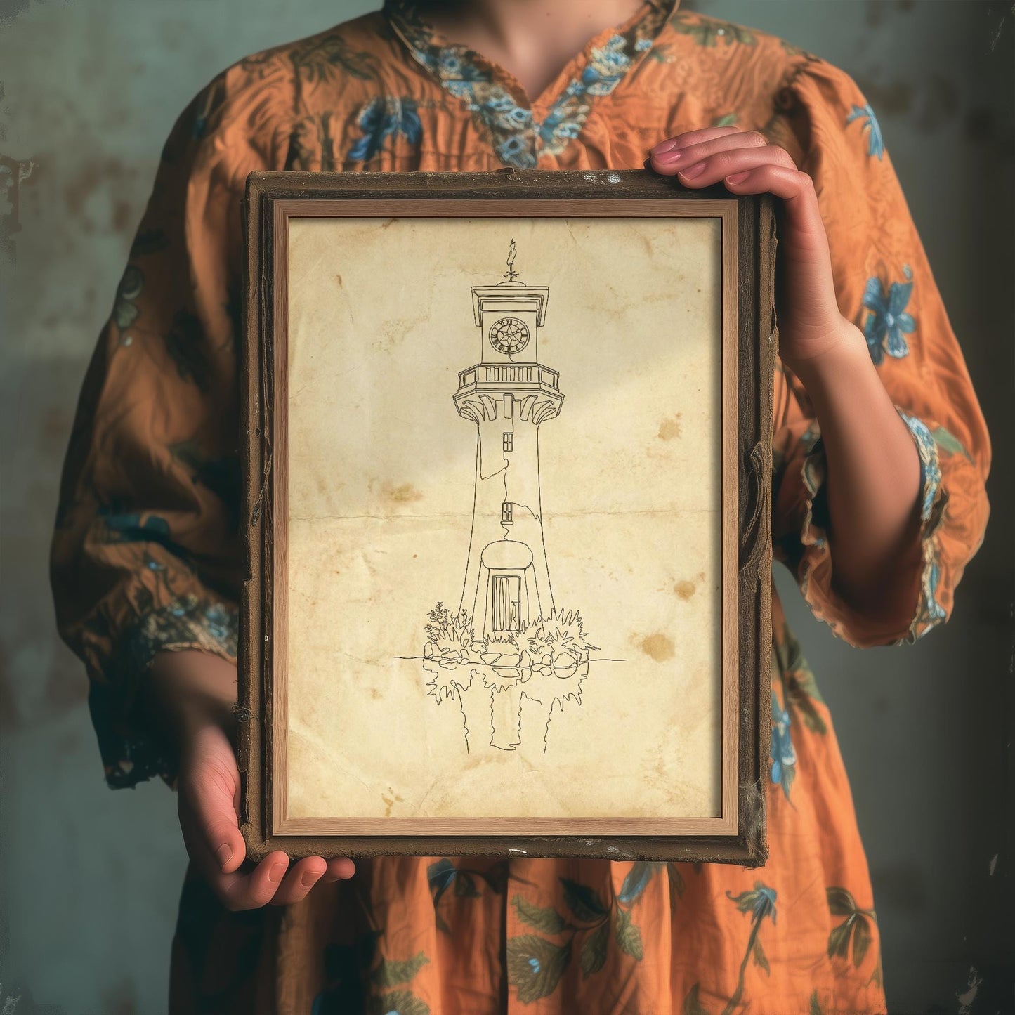 Roath Lighthouse Single Line Drawing - Cardiff Art Print - Scott Memorial Lighthouse Poster Grunge Gift Painting Wales