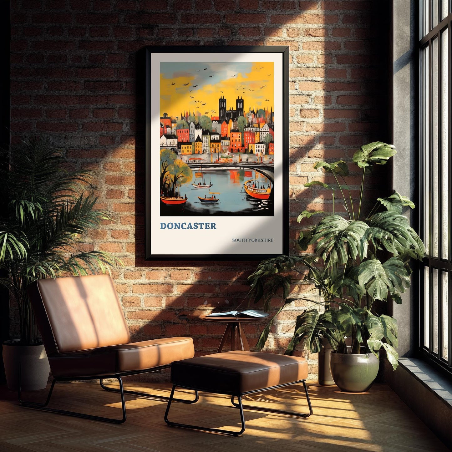 Doncaster Travel Poster - South Yorkshire, England Modern Art Print - Photo Painting Gift Visit Map