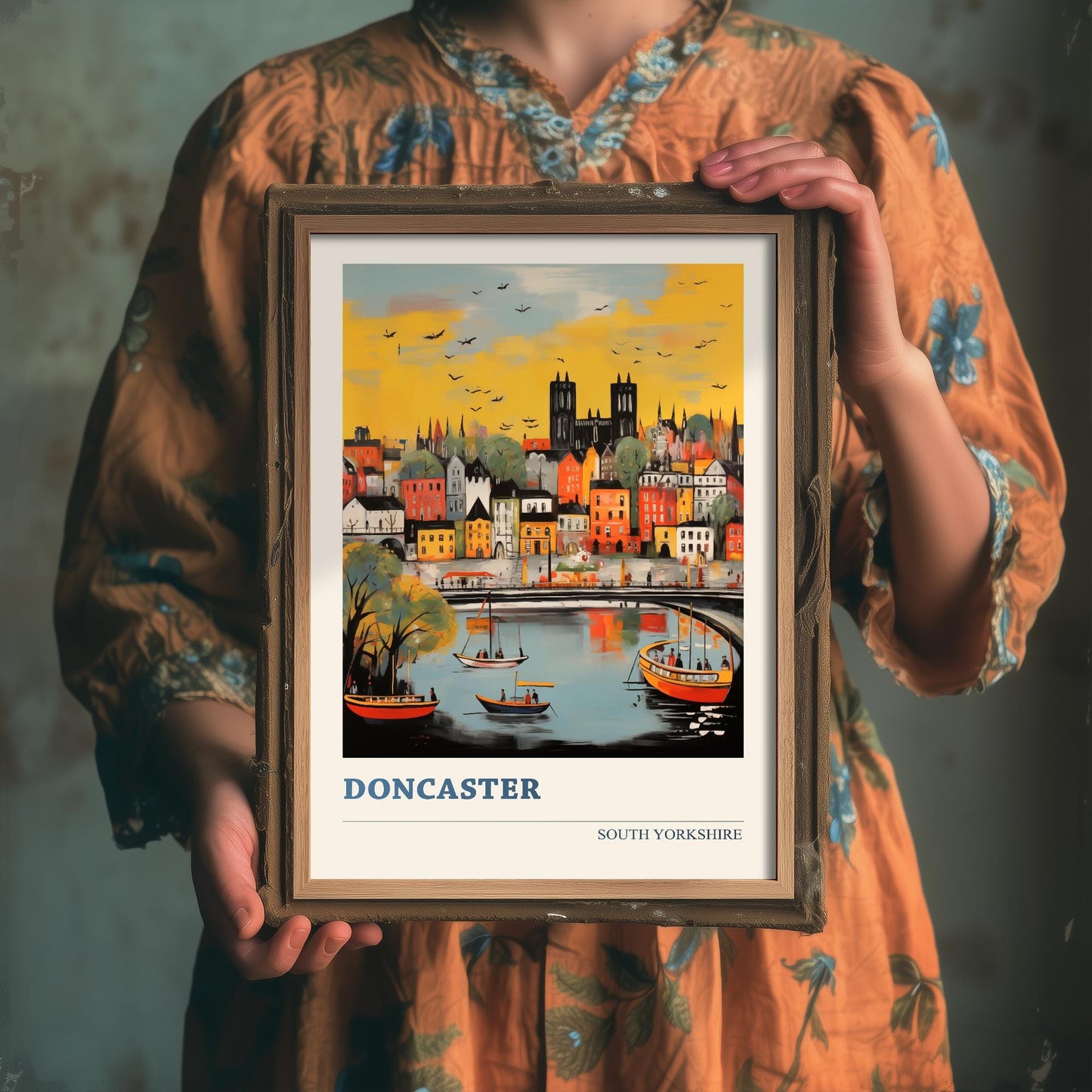 Doncaster Travel Poster - South Yorkshire, England Modern Art Print - Photo Painting Gift Visit Map