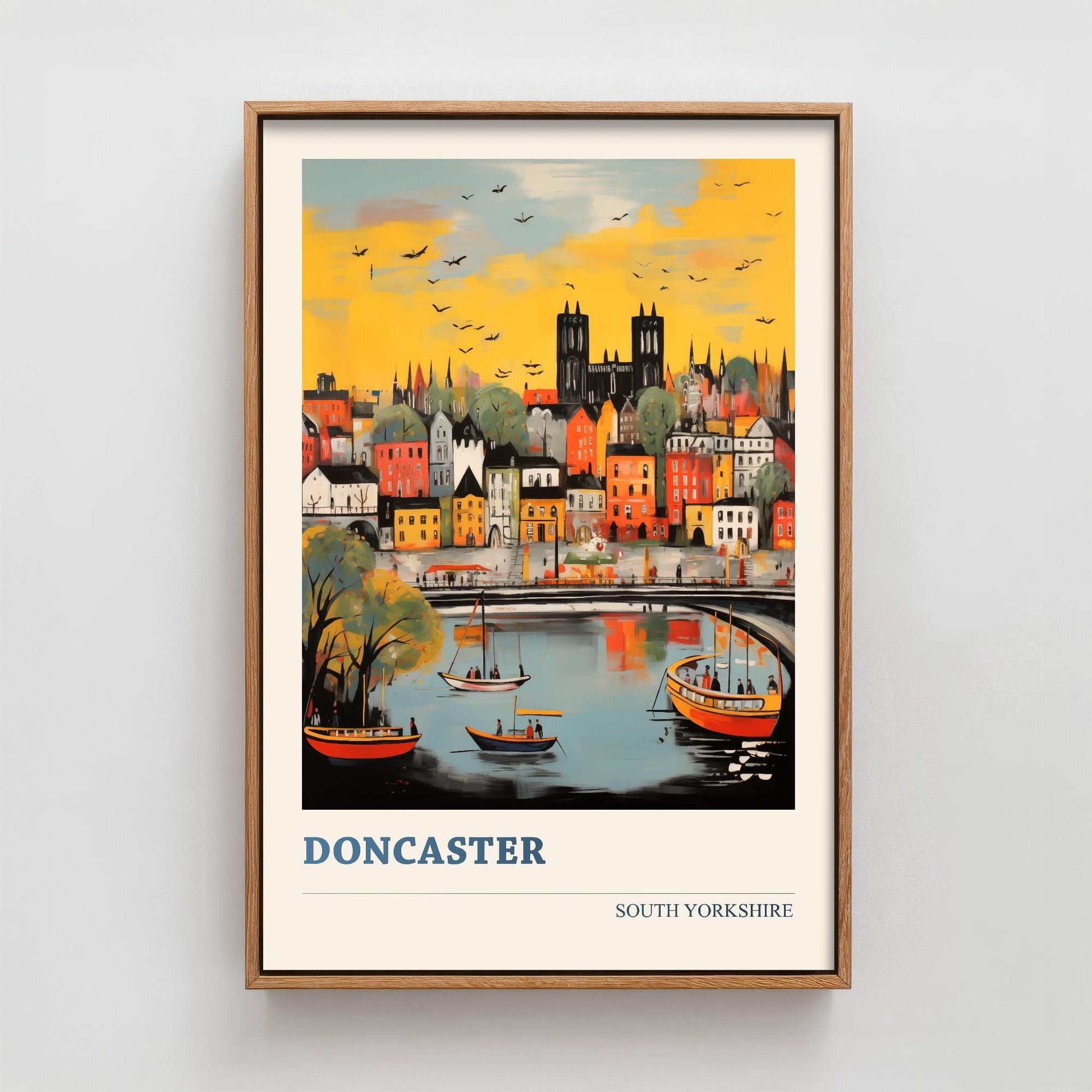 Doncaster Travel Poster - South Yorkshire, England Modern Art Print - Photo Painting Gift Visit Map