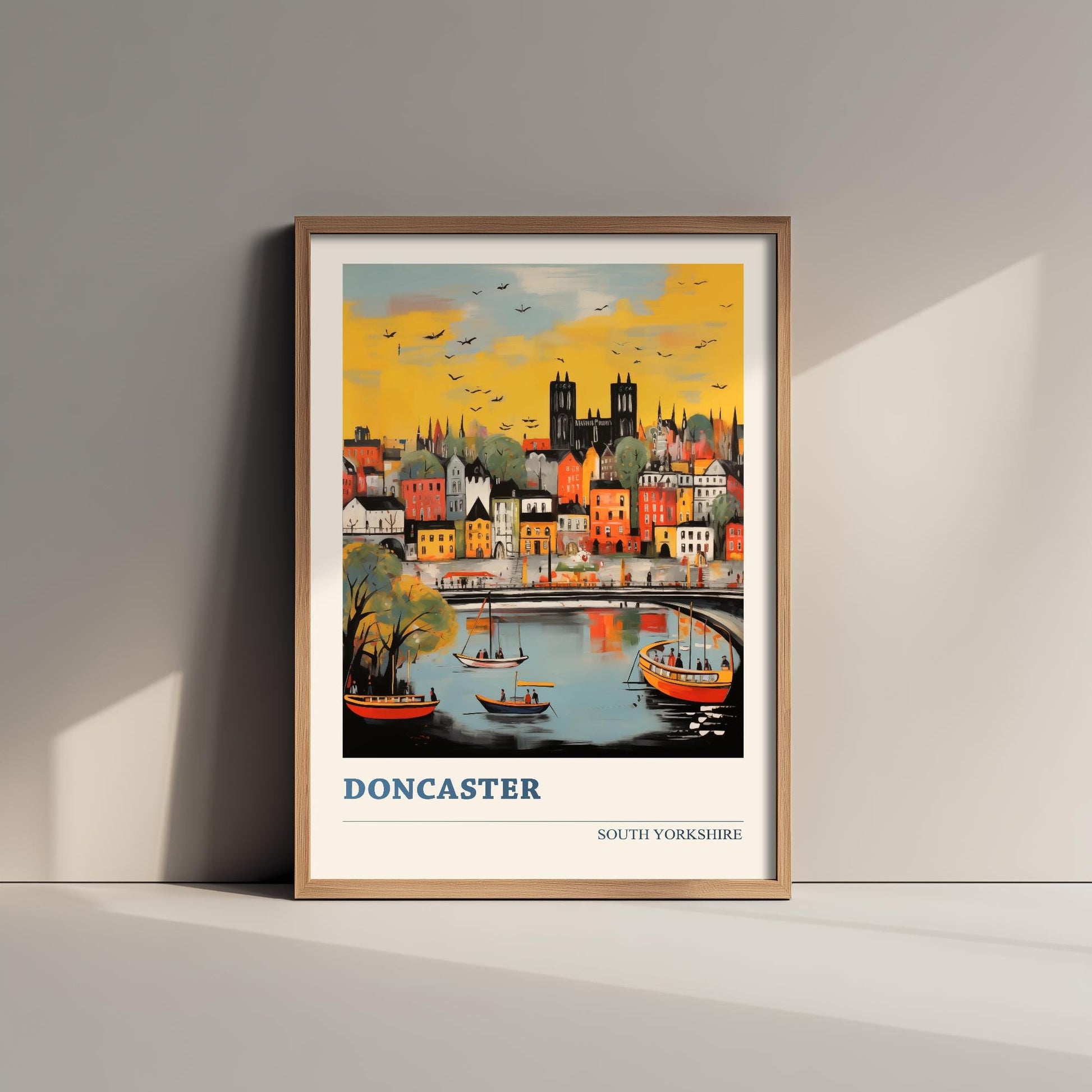 Doncaster Travel Poster - South Yorkshire, England Modern Art Print - Photo Painting Gift Visit Map