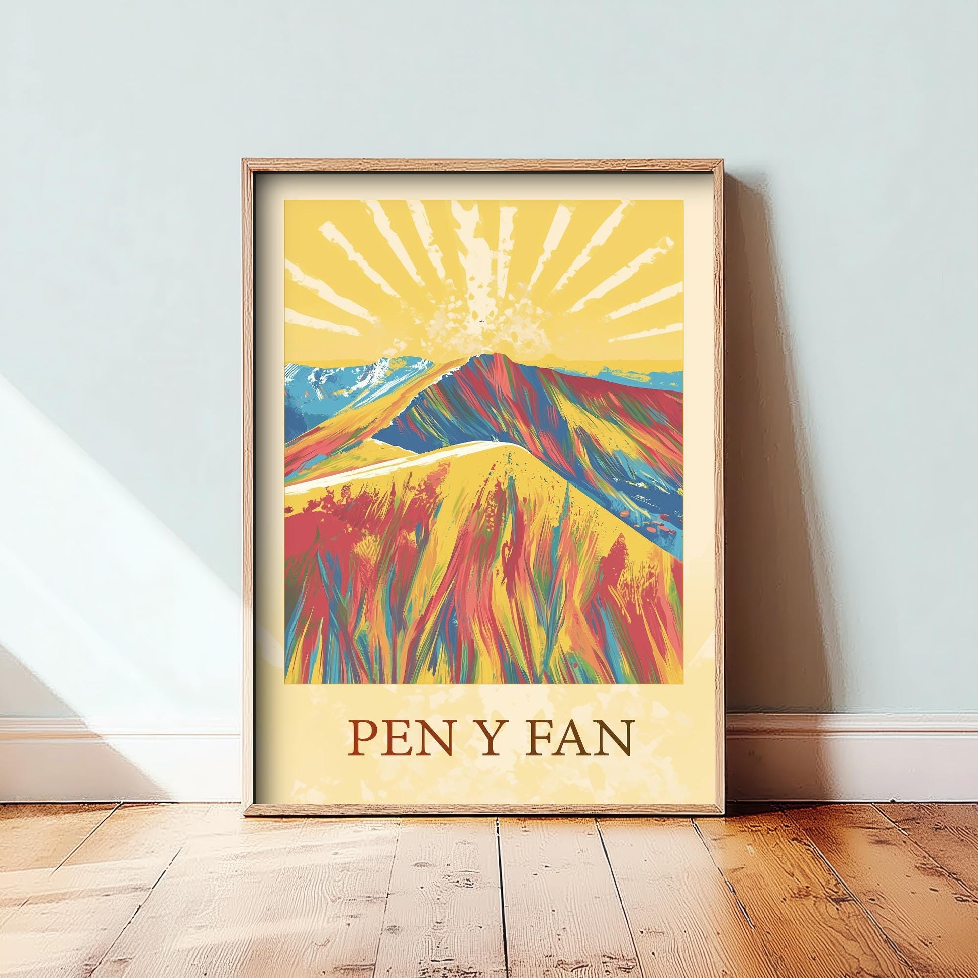Pen y Fan Sunshine Mountain Poster - The Three Peaks of Wales Art Print - Painting - Wales Illustration Gift