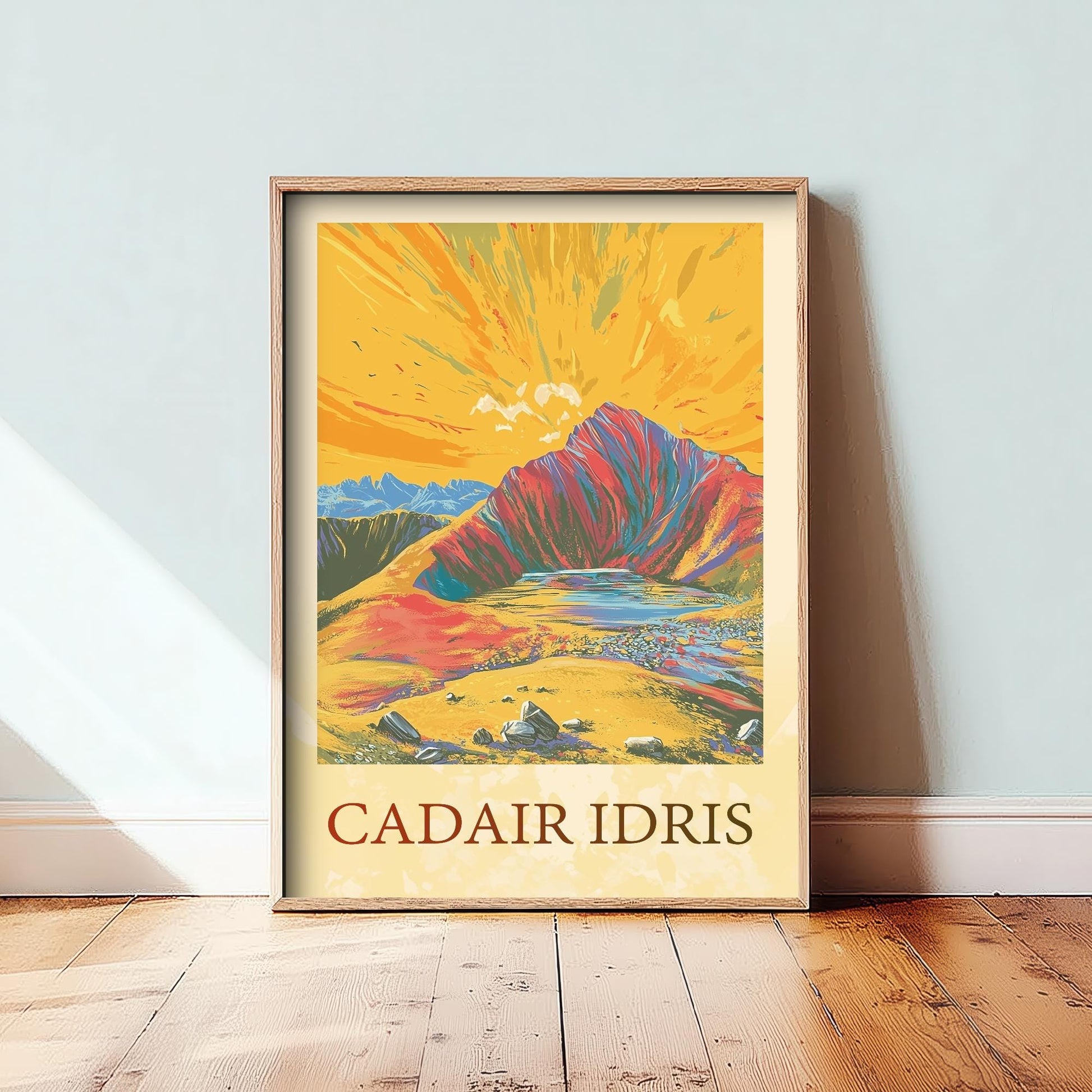 Cadair Idris Sunshine Mountain Poster - The Three Peaks of Wales Art Print - Painting - Wales Illustration Gift
