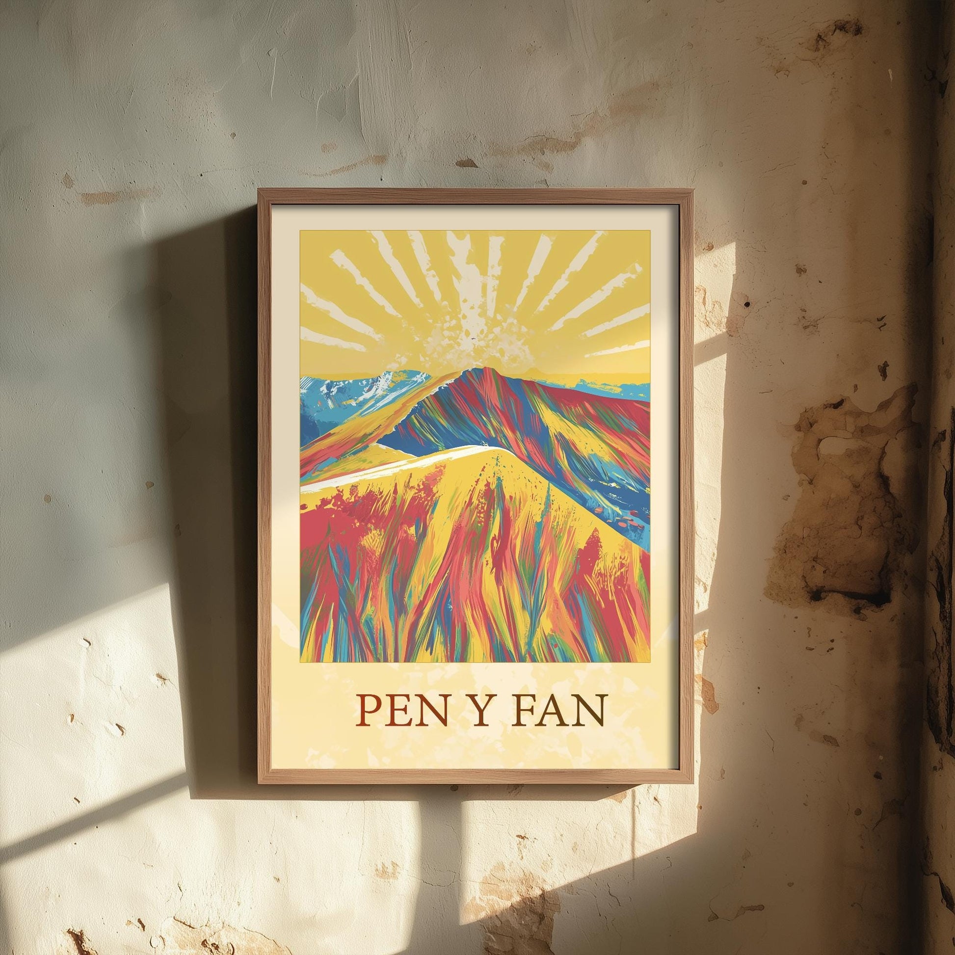 Pen y Fan Sunshine Mountain Poster - The Three Peaks of Wales Art Print - Painting - Wales Illustration Gift