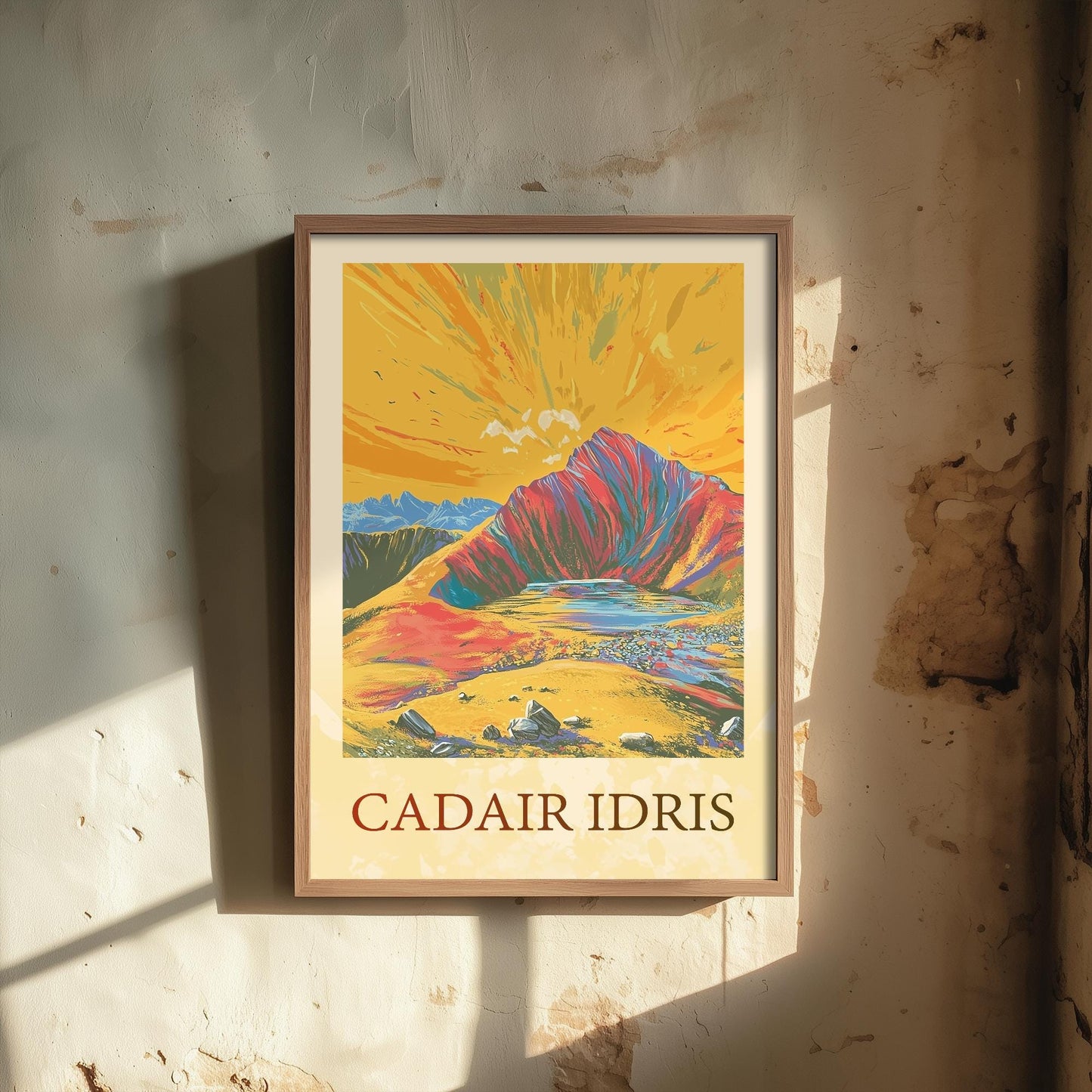 Cadair Idris Sunshine Mountain Poster - The Three Peaks of Wales Art Print - Painting - Wales Illustration Gift