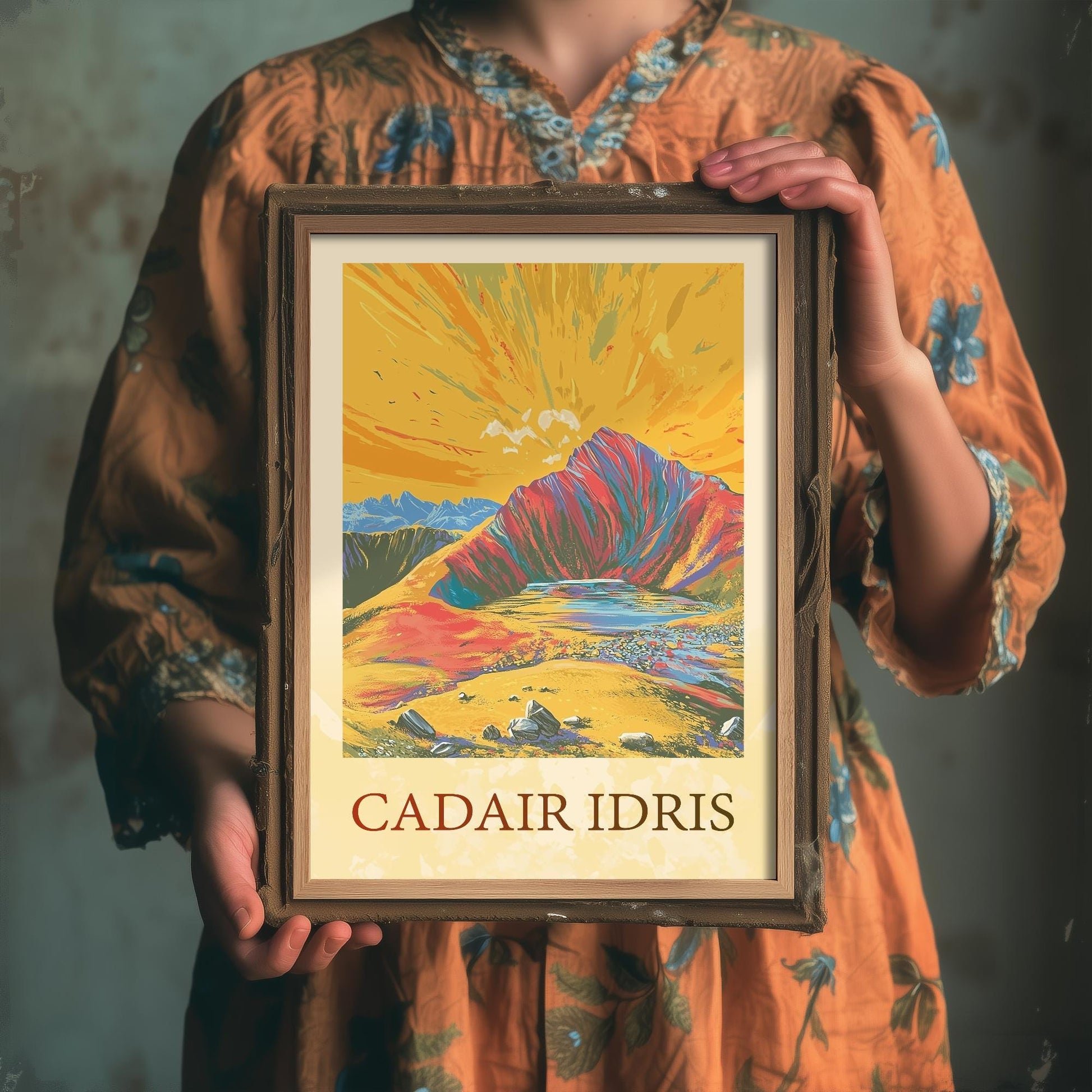 Cadair Idris Sunshine Mountain Poster - The Three Peaks of Wales Art Print - Painting - Wales Illustration Gift