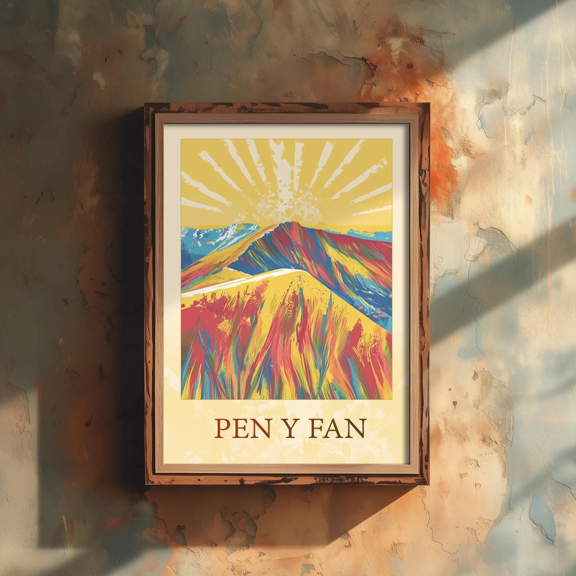 Pen y Fan Sunshine Mountain Poster - The Three Peaks of Wales Art Print - Painting - Wales Illustration Gift