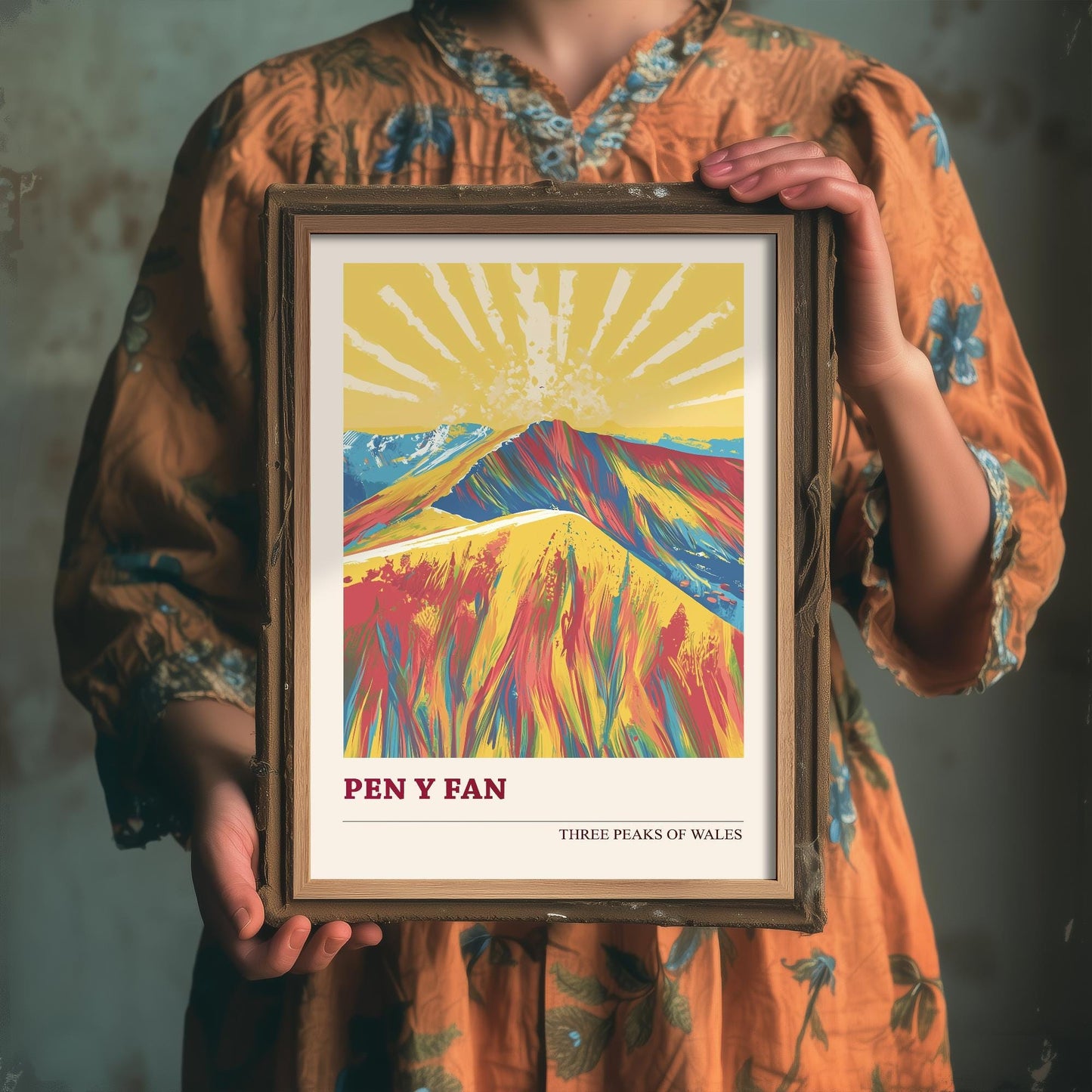 Pen y Fan Peaks of Wales Travel Poster V5 - Sunshine Edition - Art Print Painting Illustration