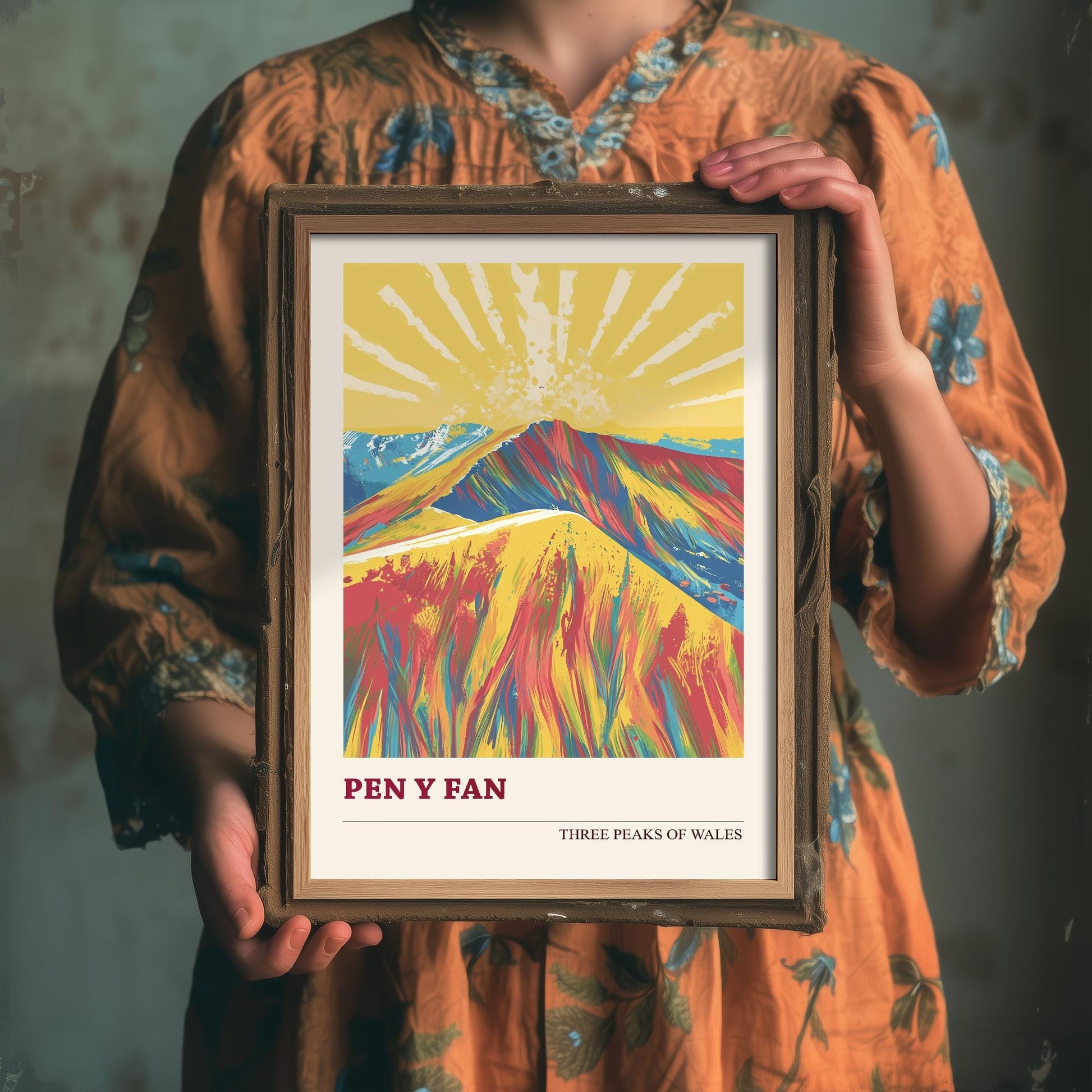 Pen y Fan Peaks of Wales Travel Poster V5 - Sunshine Edition - Art Print Painting Illustration
