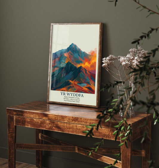 Yr Wyddfa Peaks of Britain Travel Poster - Mountain Art Print - Painting Golden Dust