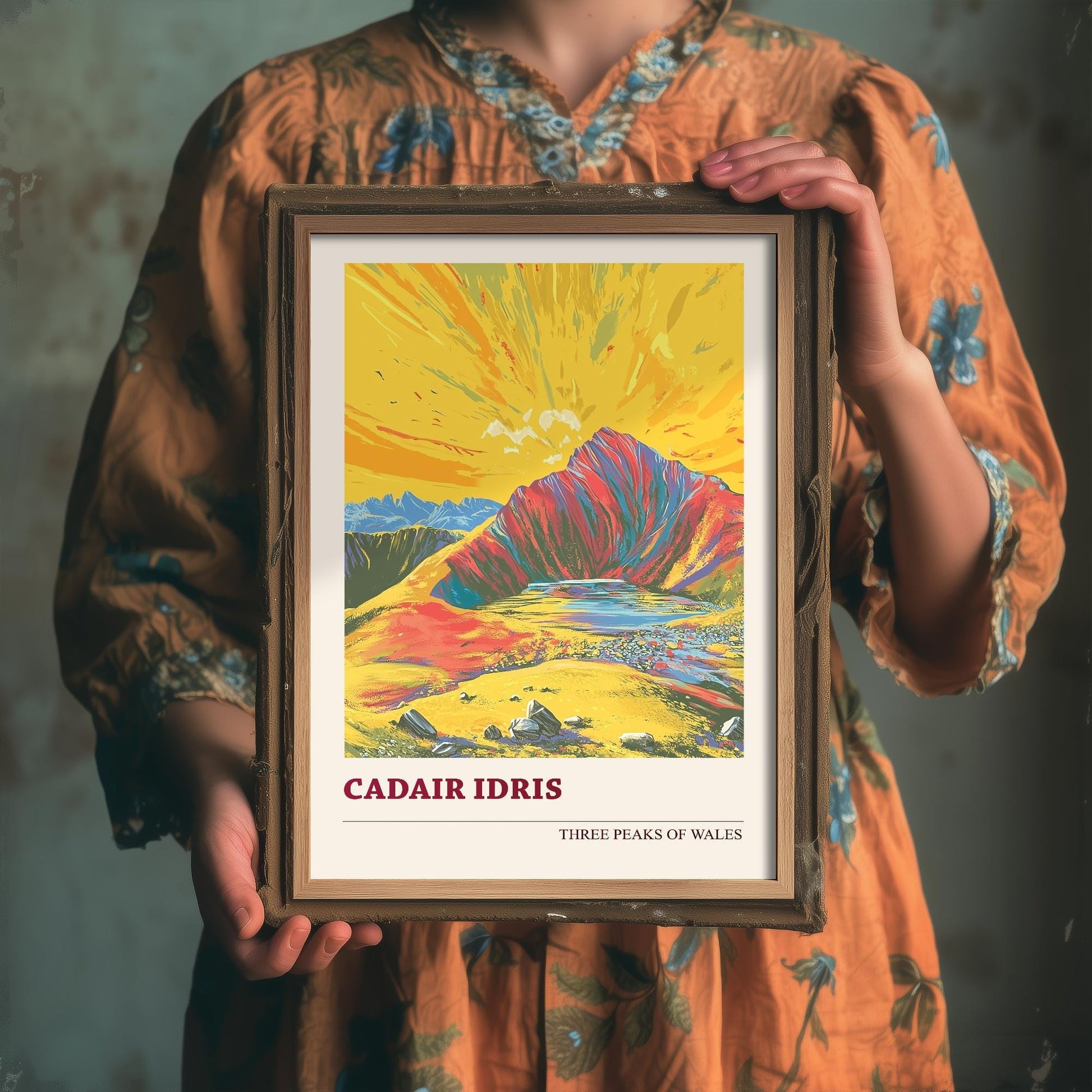 Cadair Idris Peaks of Wales Travel Poster V5 - Sunshine Edition - Art Print Painting Illustration
