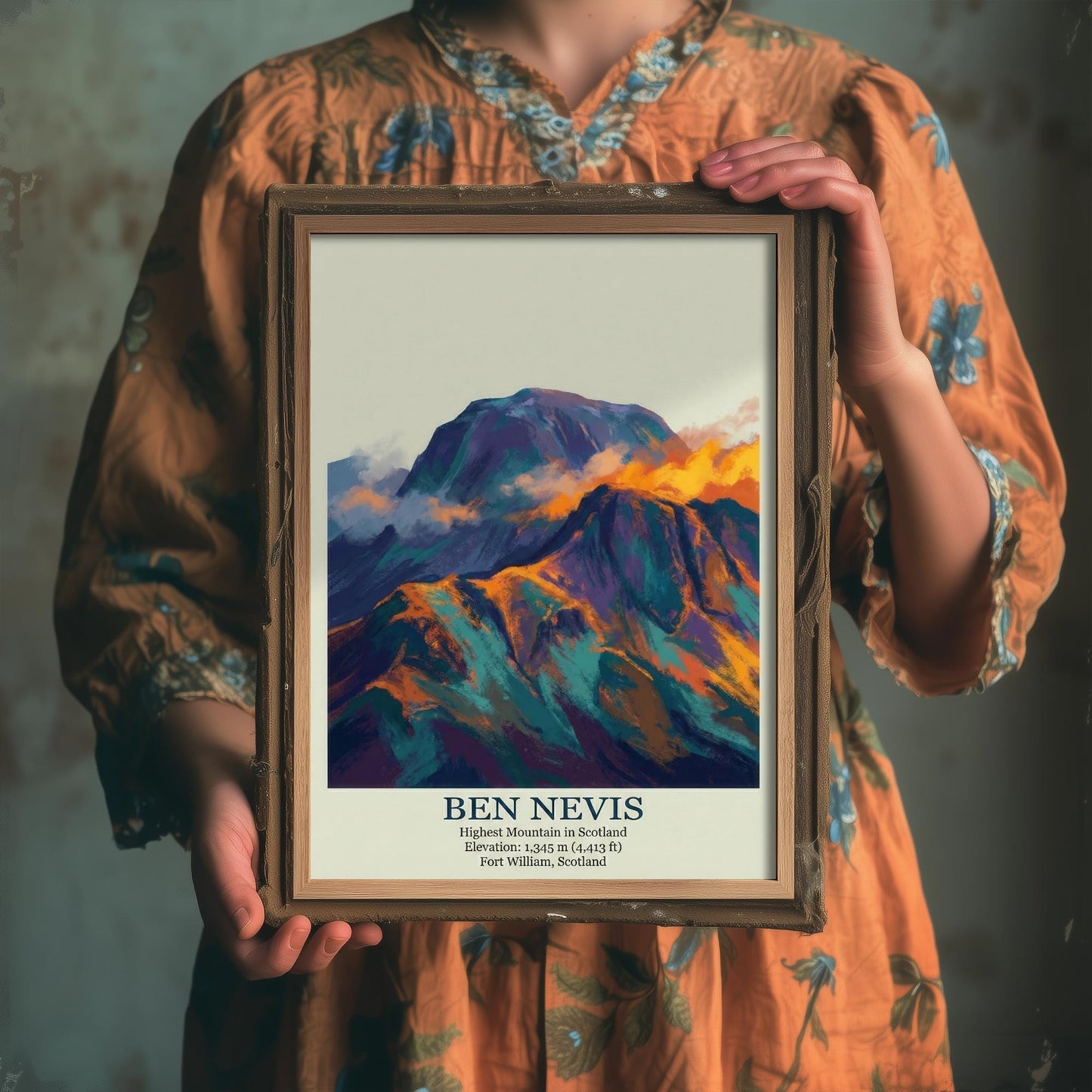 Ben Nevis Peaks of Britain Travel Poster - Mountain Art Print - Painting Golden Dust